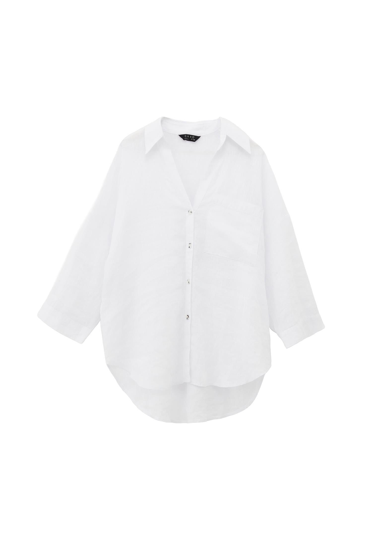 Shirt With Button Details At Tunic Length - WHITE
