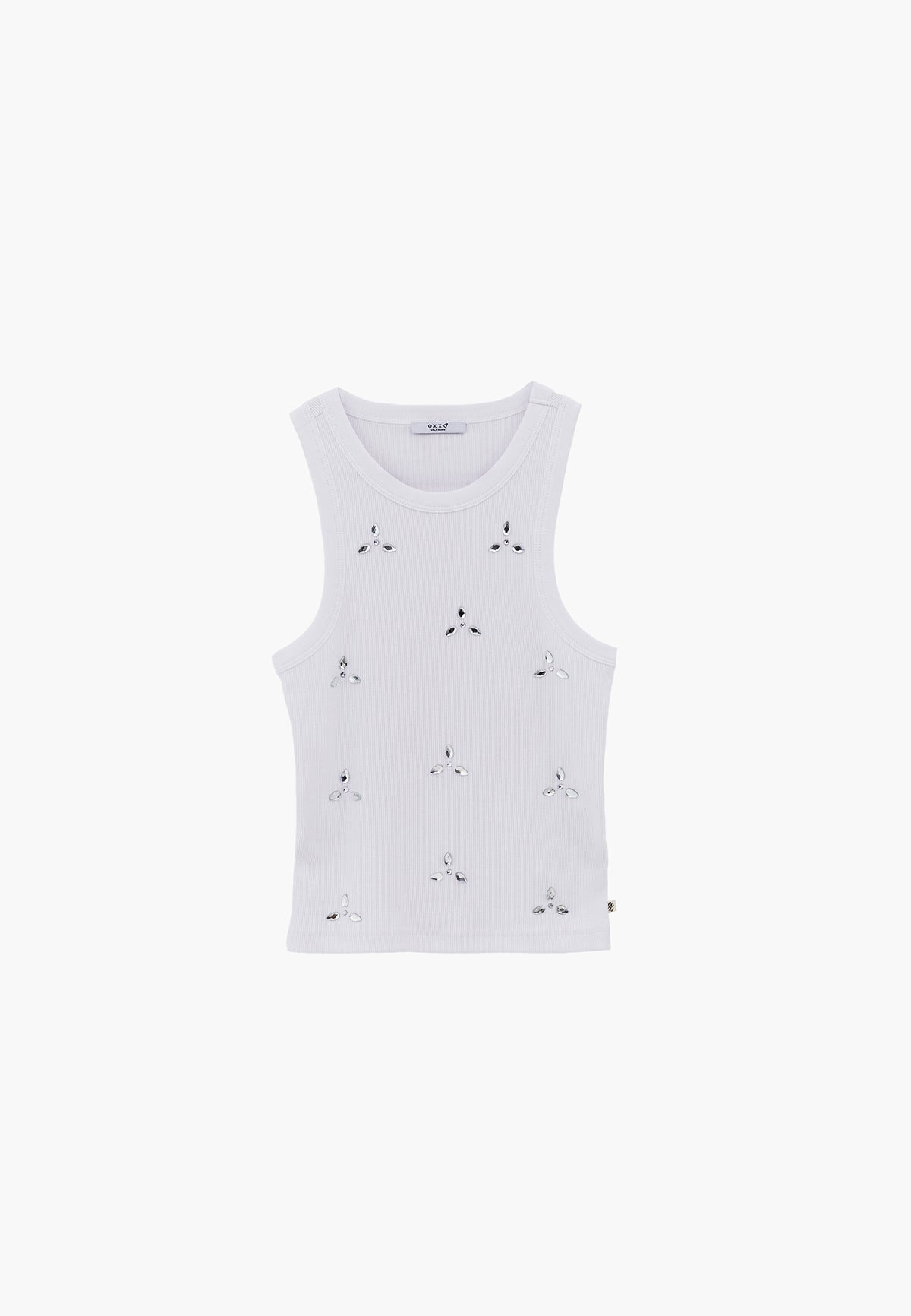 Bodycon Tank Top With Stone Detail - White