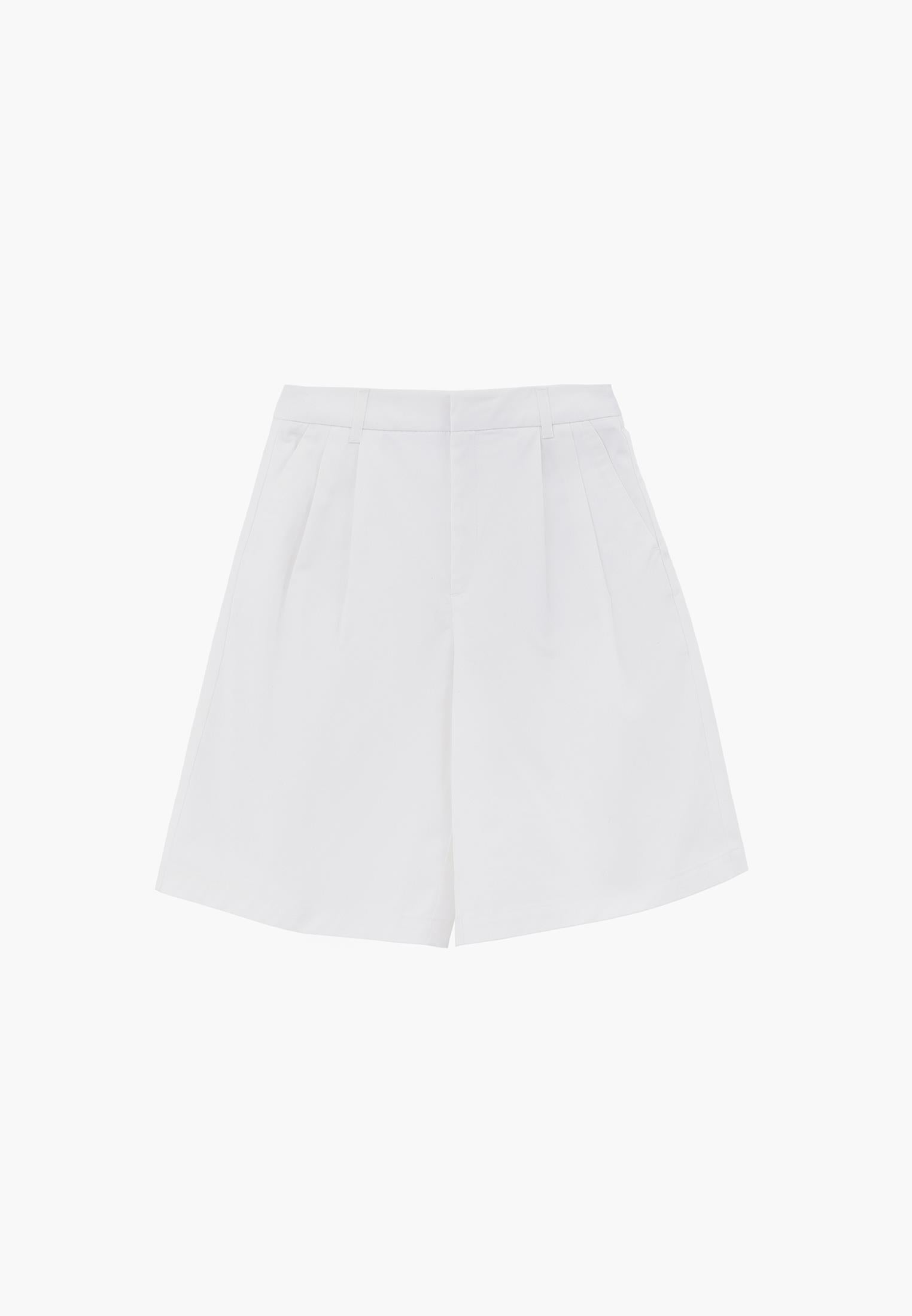 Pleated High Waist Midi Shorts - WHITE