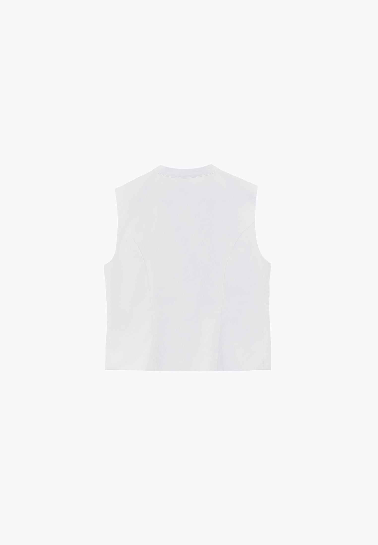 Vest With High Collar And Button Details - WHITE