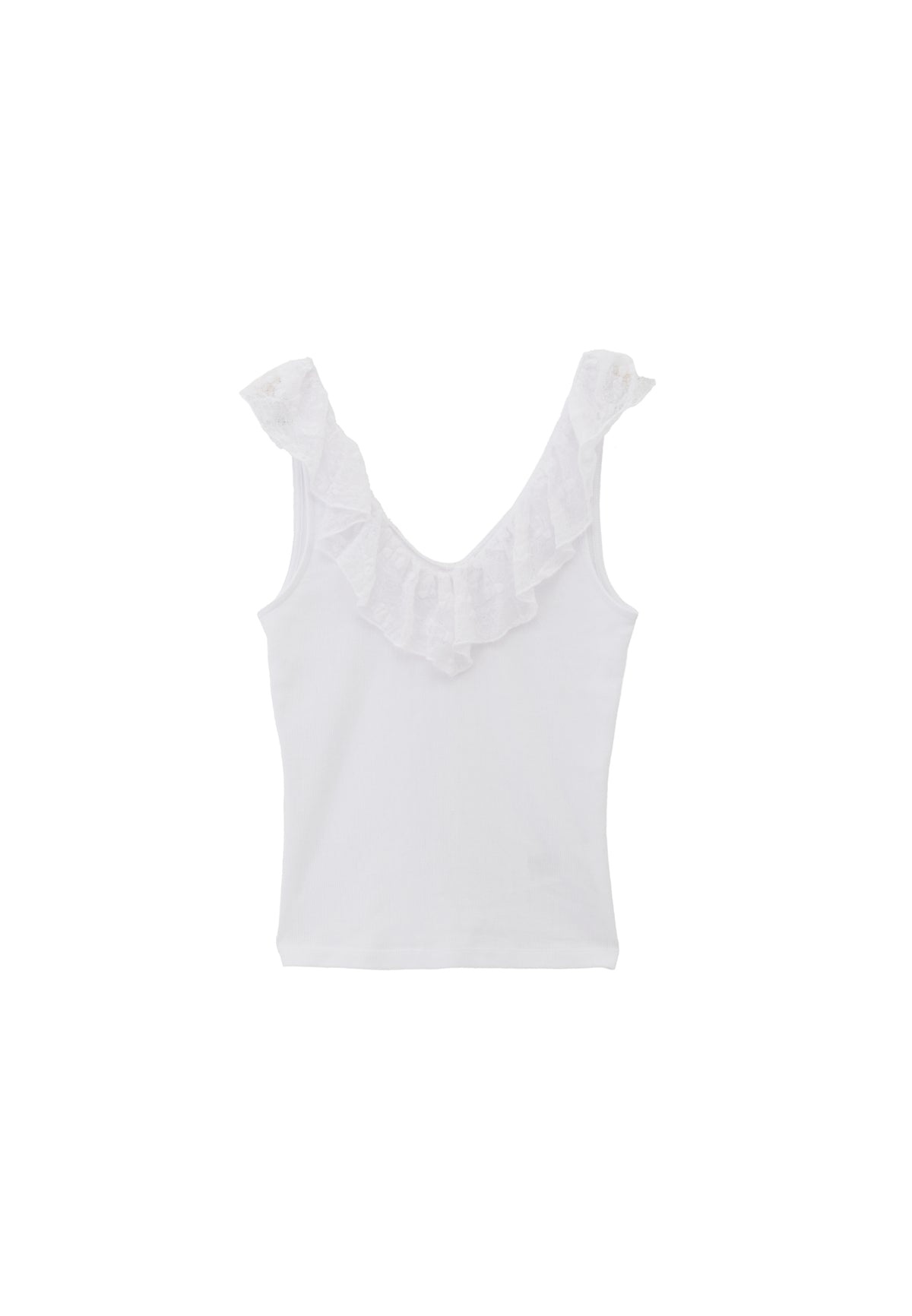V Neck Frilled Tank Top - WHITE