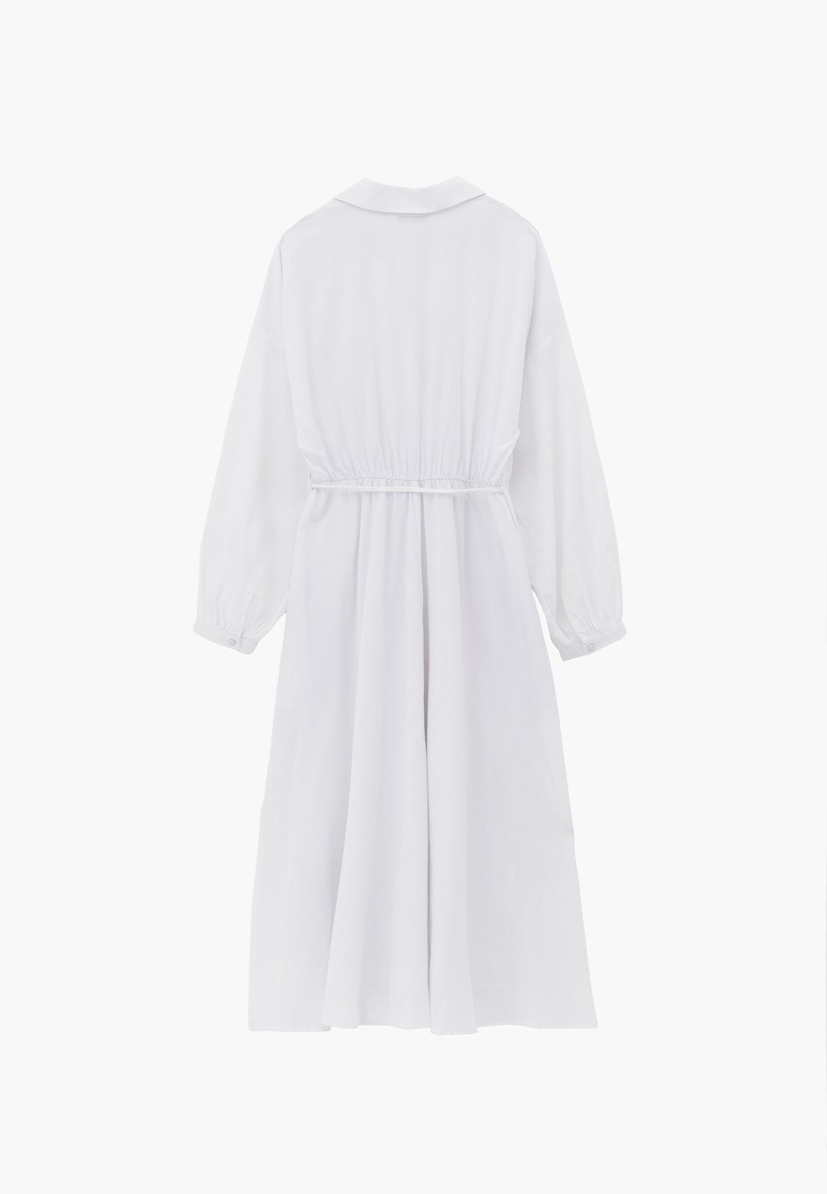 A-Line Long Shirt Collar Dress With Belt Detail - White
