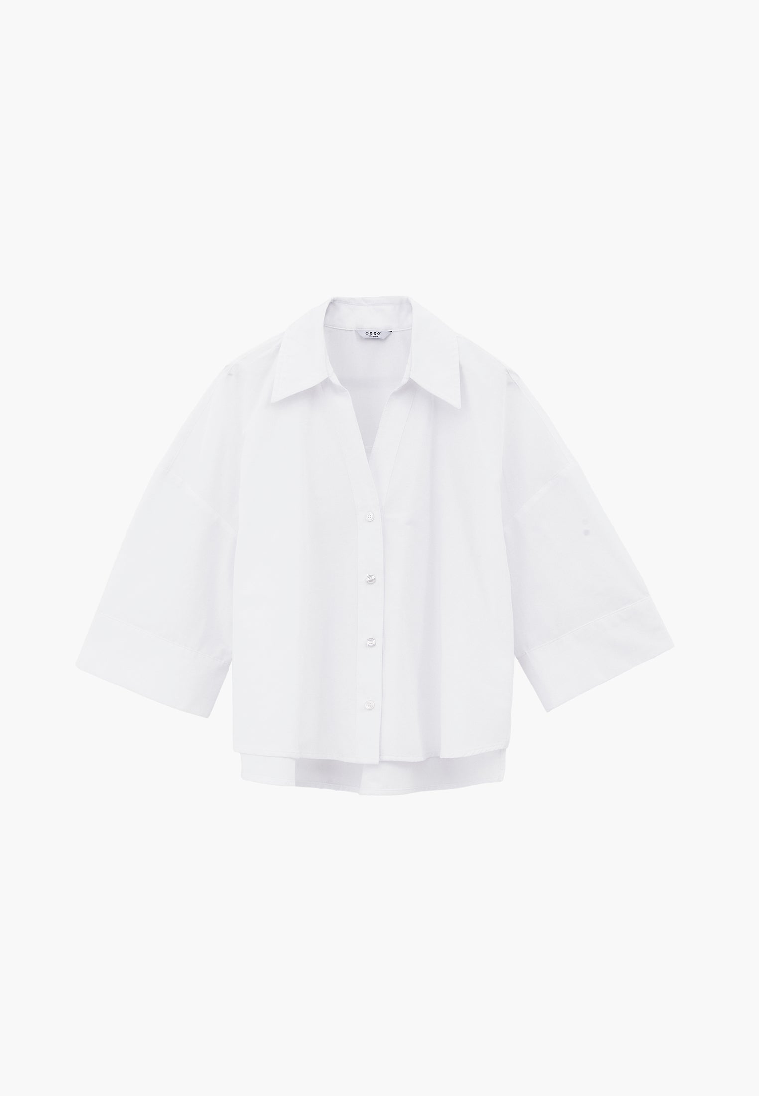 Oversize 3/4 Sleeve Buttoned Shirt - WHITE