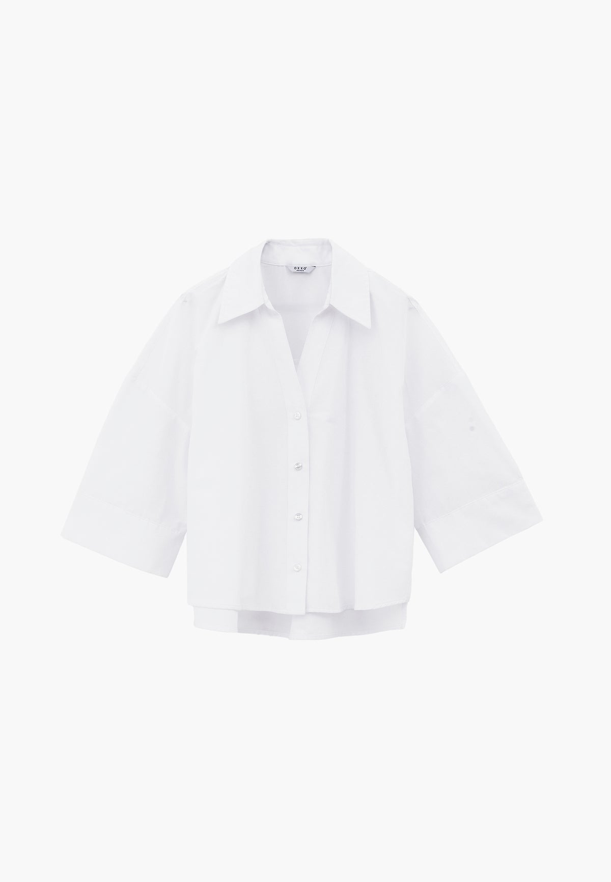 Oversize 3/4 Sleeve Buttoned Shirt - WHITE