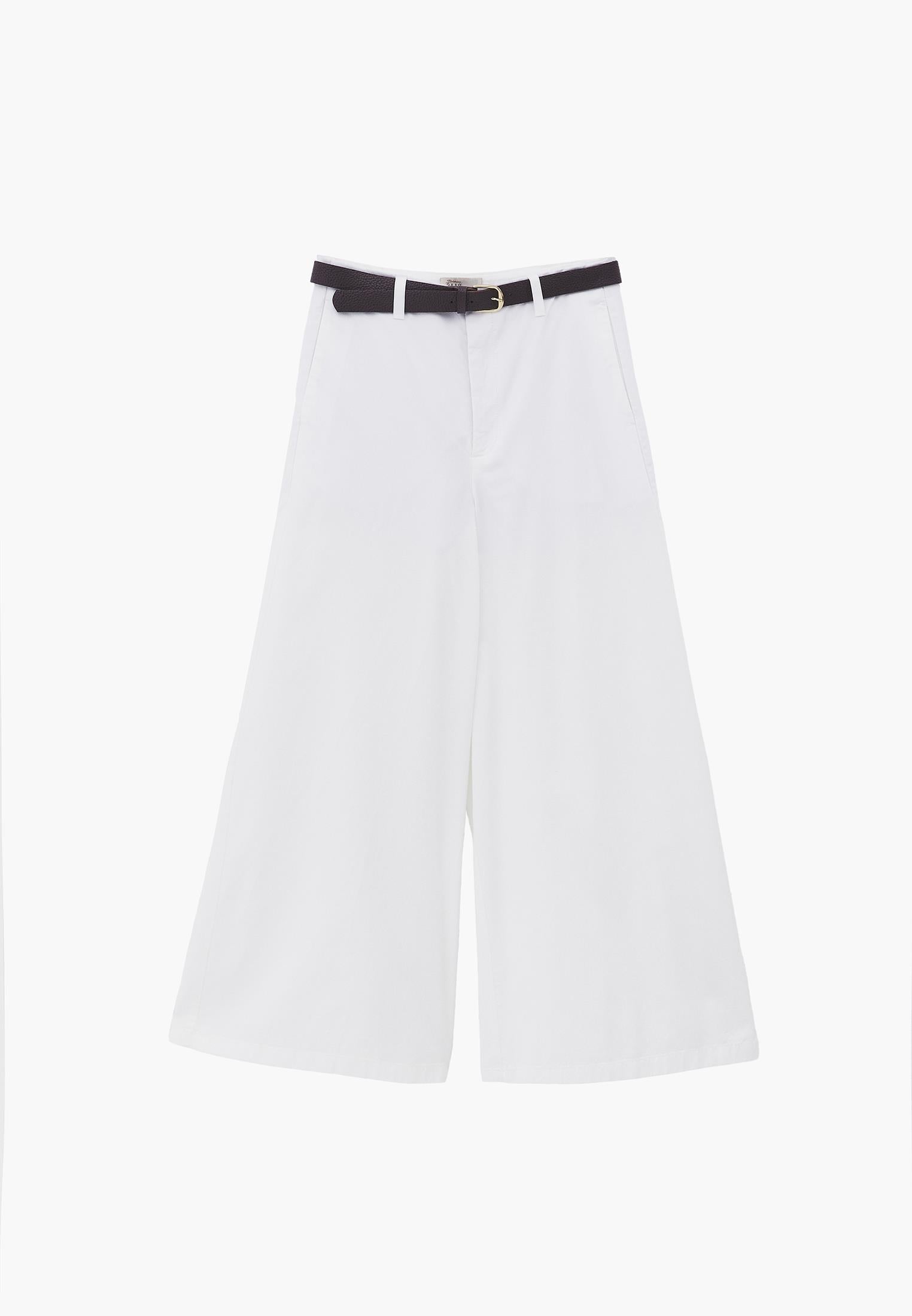 Summer Wide Leg Pants With Belt Detail - WHITE
