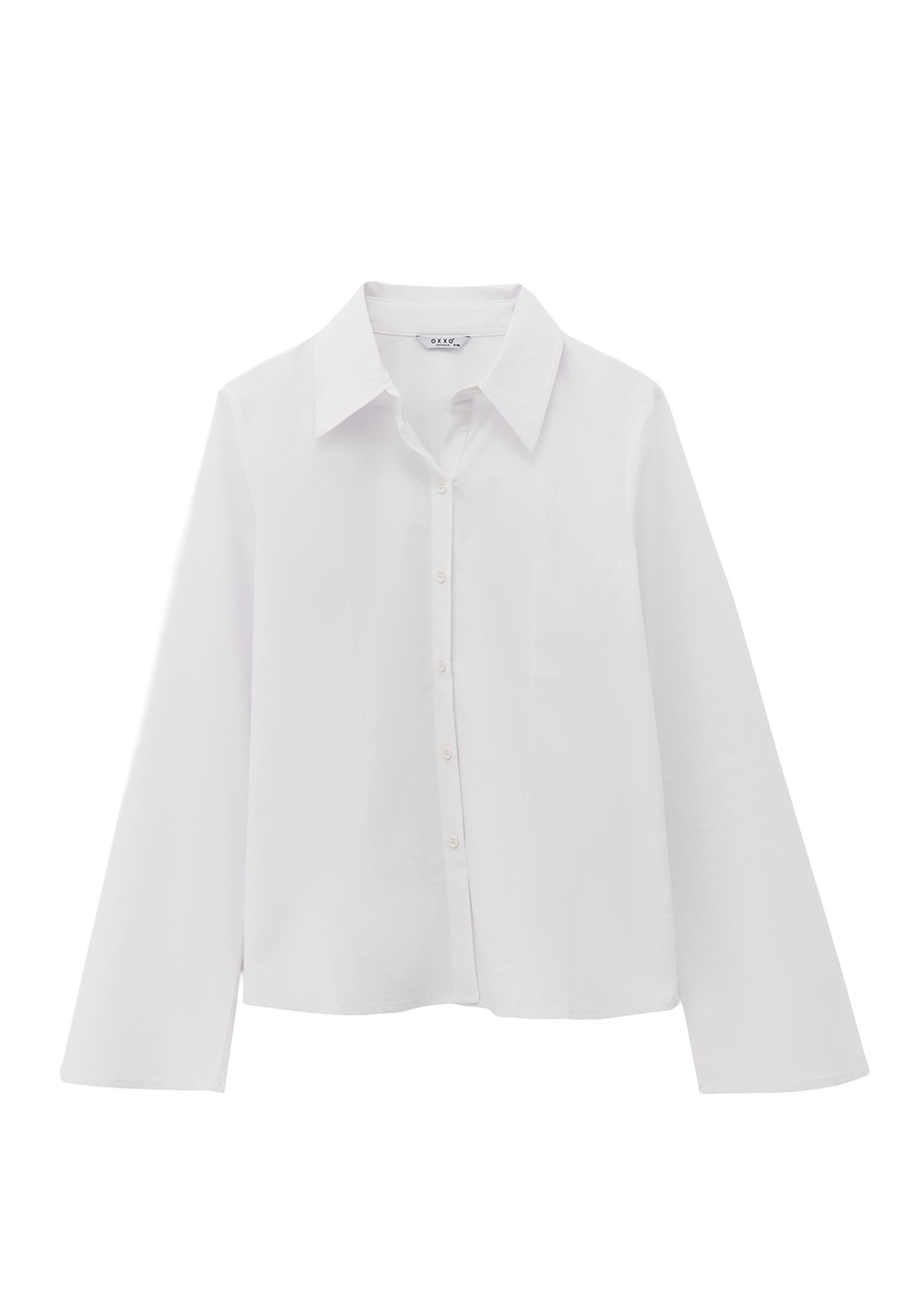 Shirt Collar Long Sleeve Buttoned Shirt - WHITE