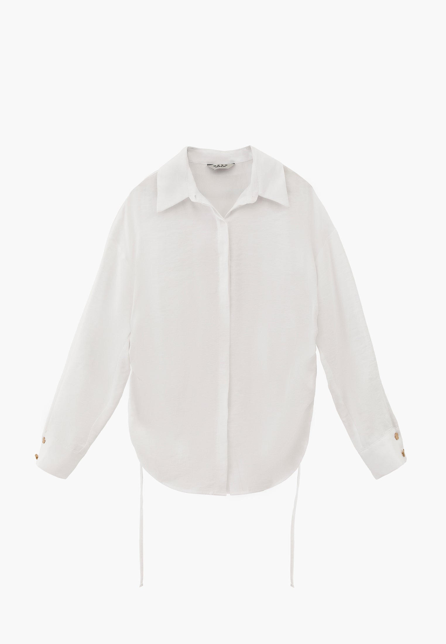 Oversize Long Sleeve Shirt with Ruching and Buttons - WHITE