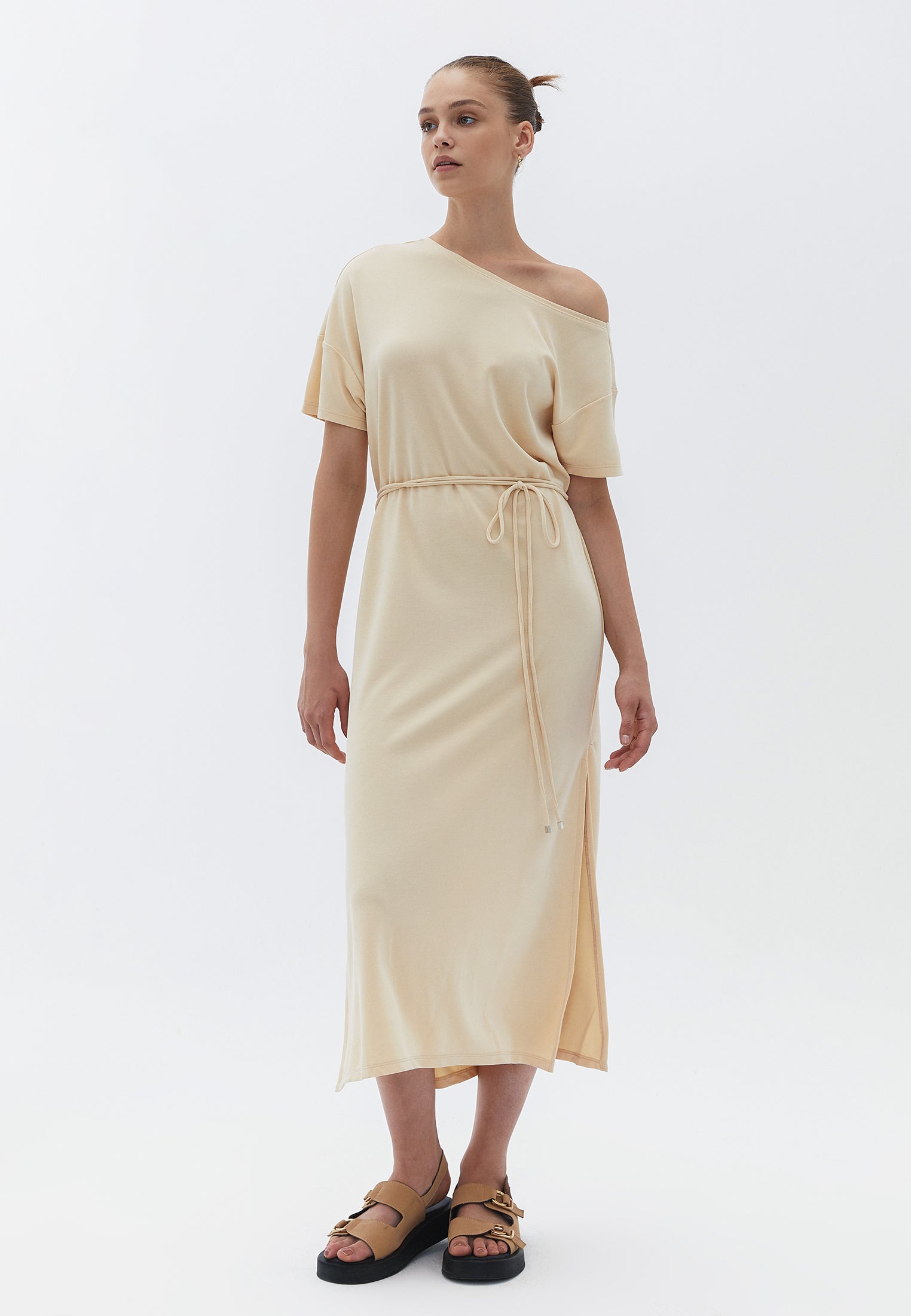 Asymmetric ruffle detail dress - WOOD ASH