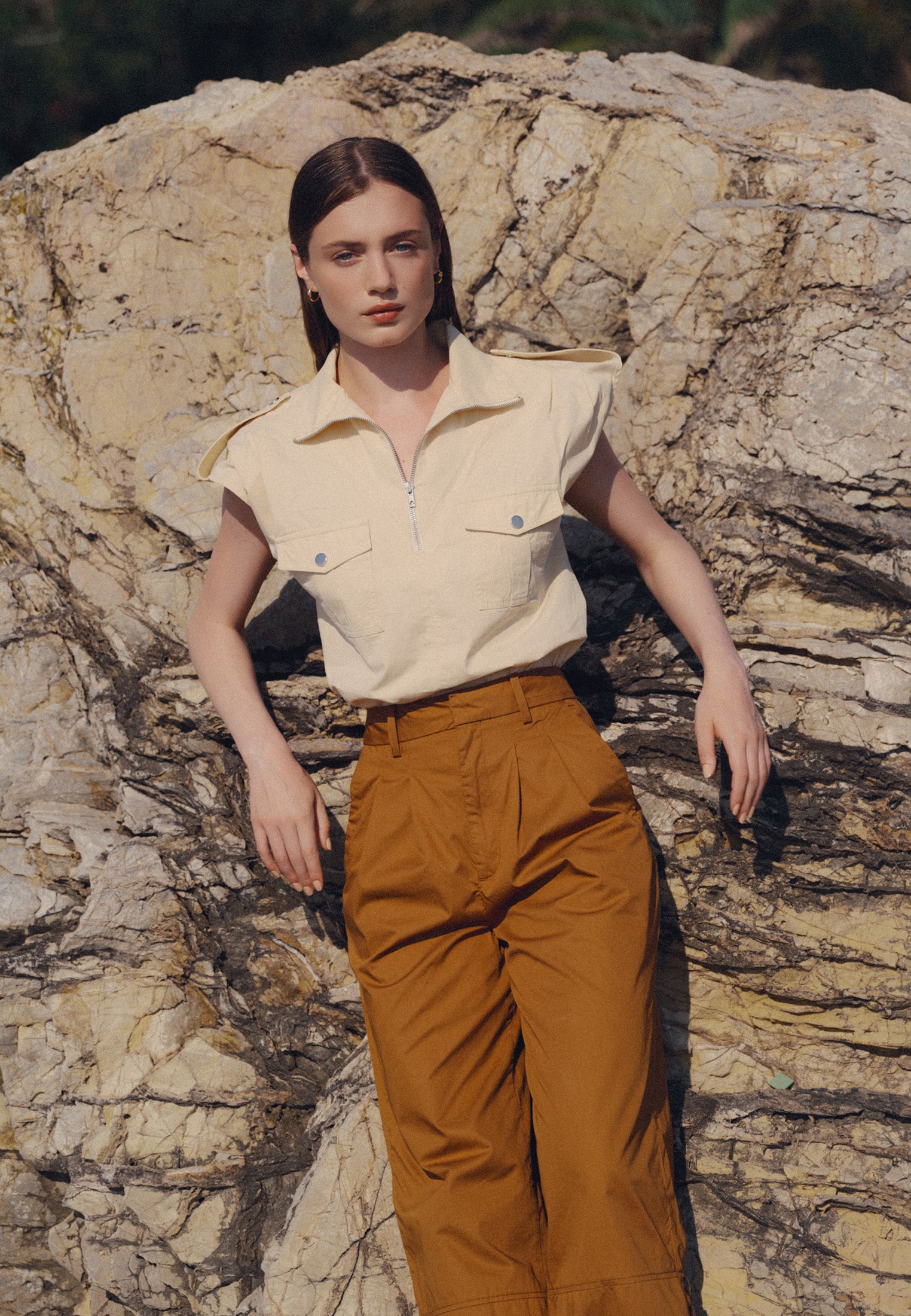 High neck detailed blouse - WOOD ASH