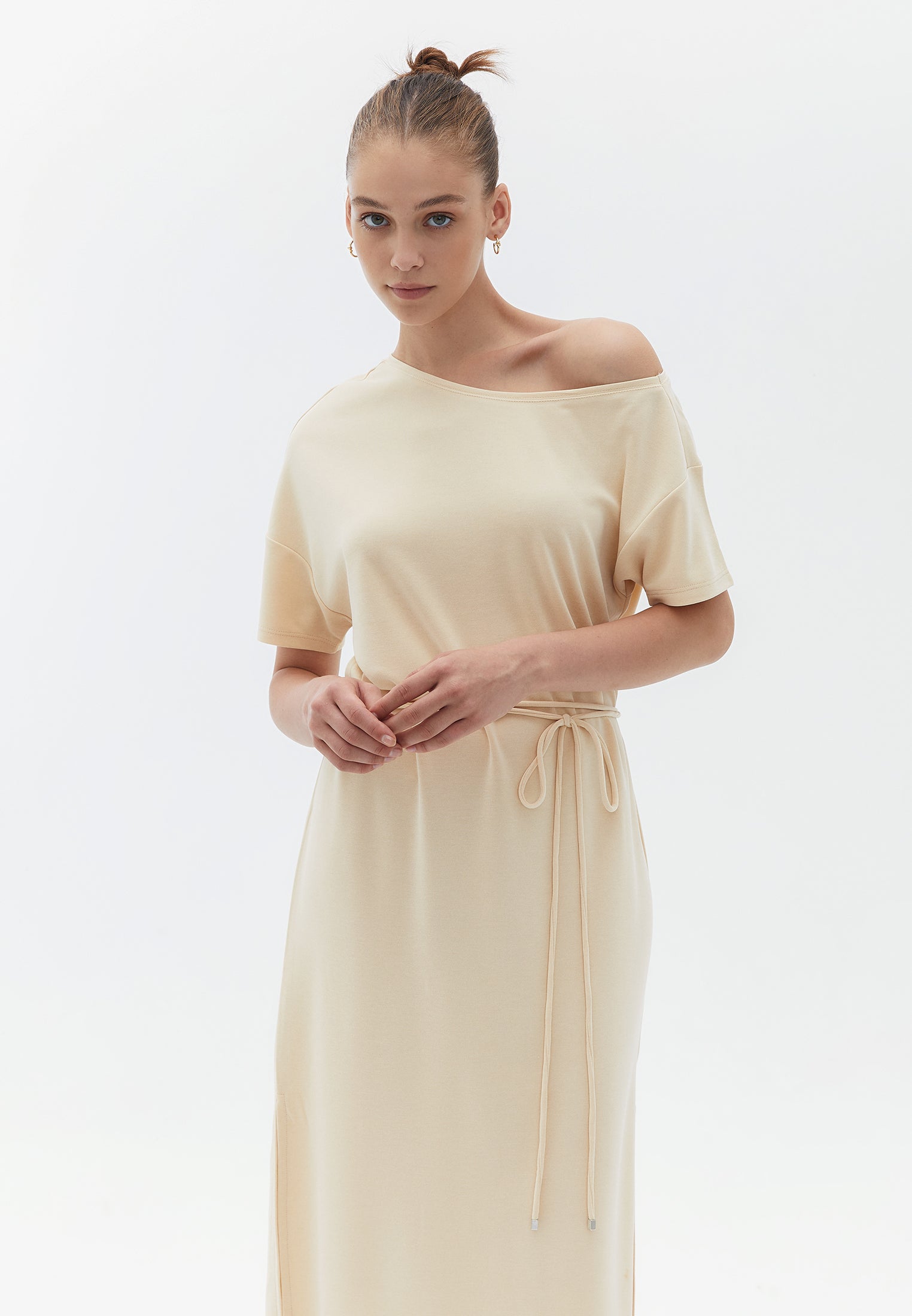 Asymmetric ruffle detail dress - WOOD ASH
