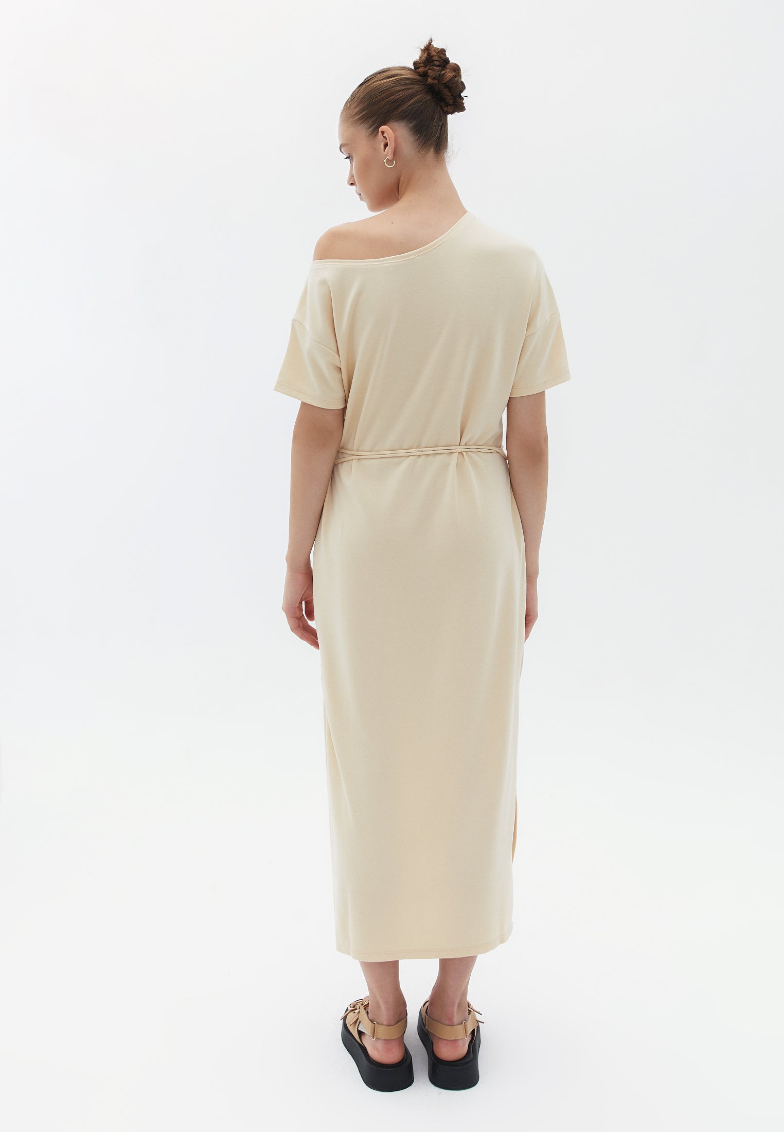 Asymmetric ruffle detail dress - WOOD ASH