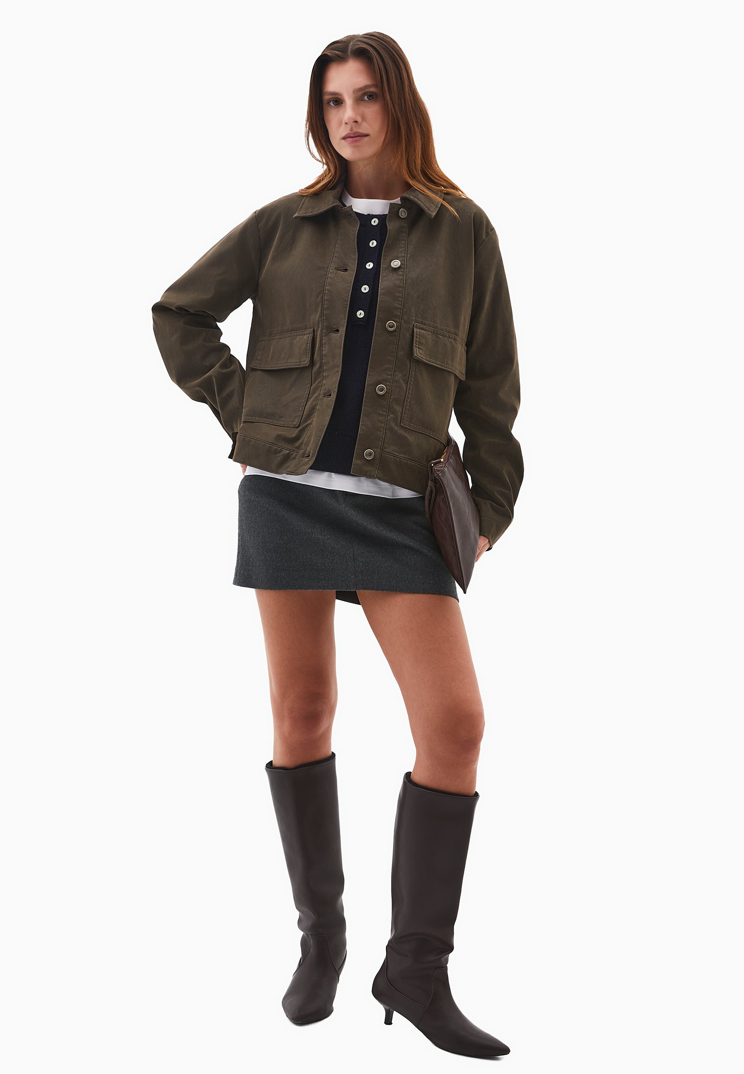 SLIM SUEDE JACKET WITH POCKET DETAILS - WREN