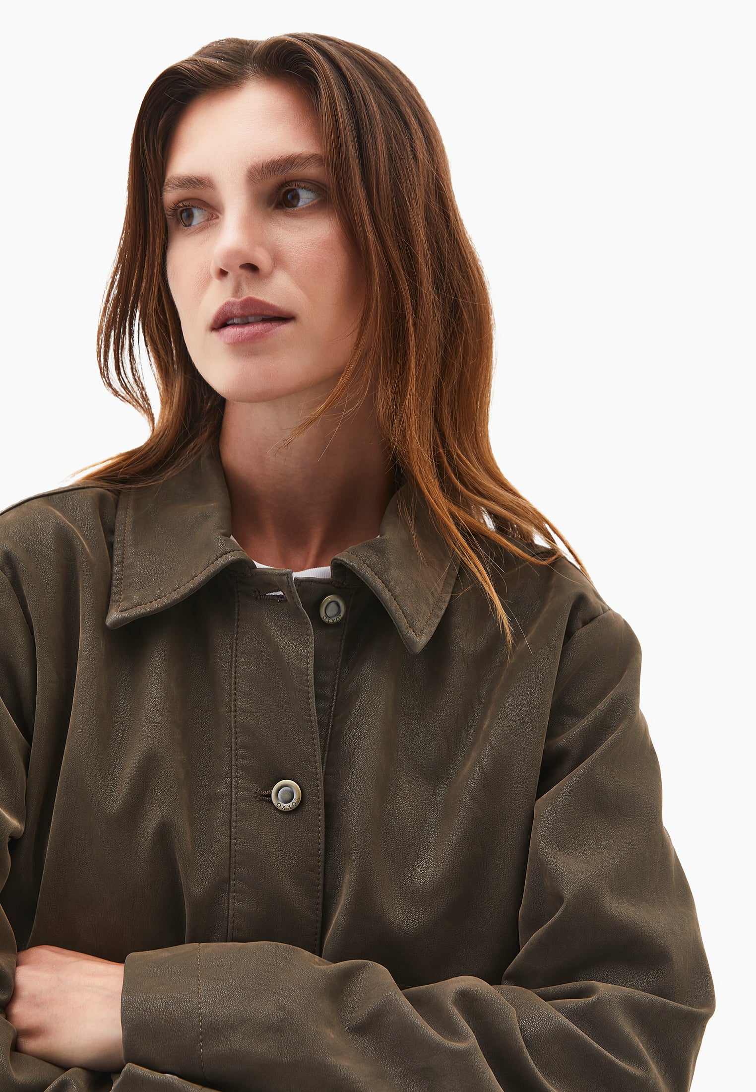 SLIM SUEDE JACKET WITH POCKET DETAILS - WREN