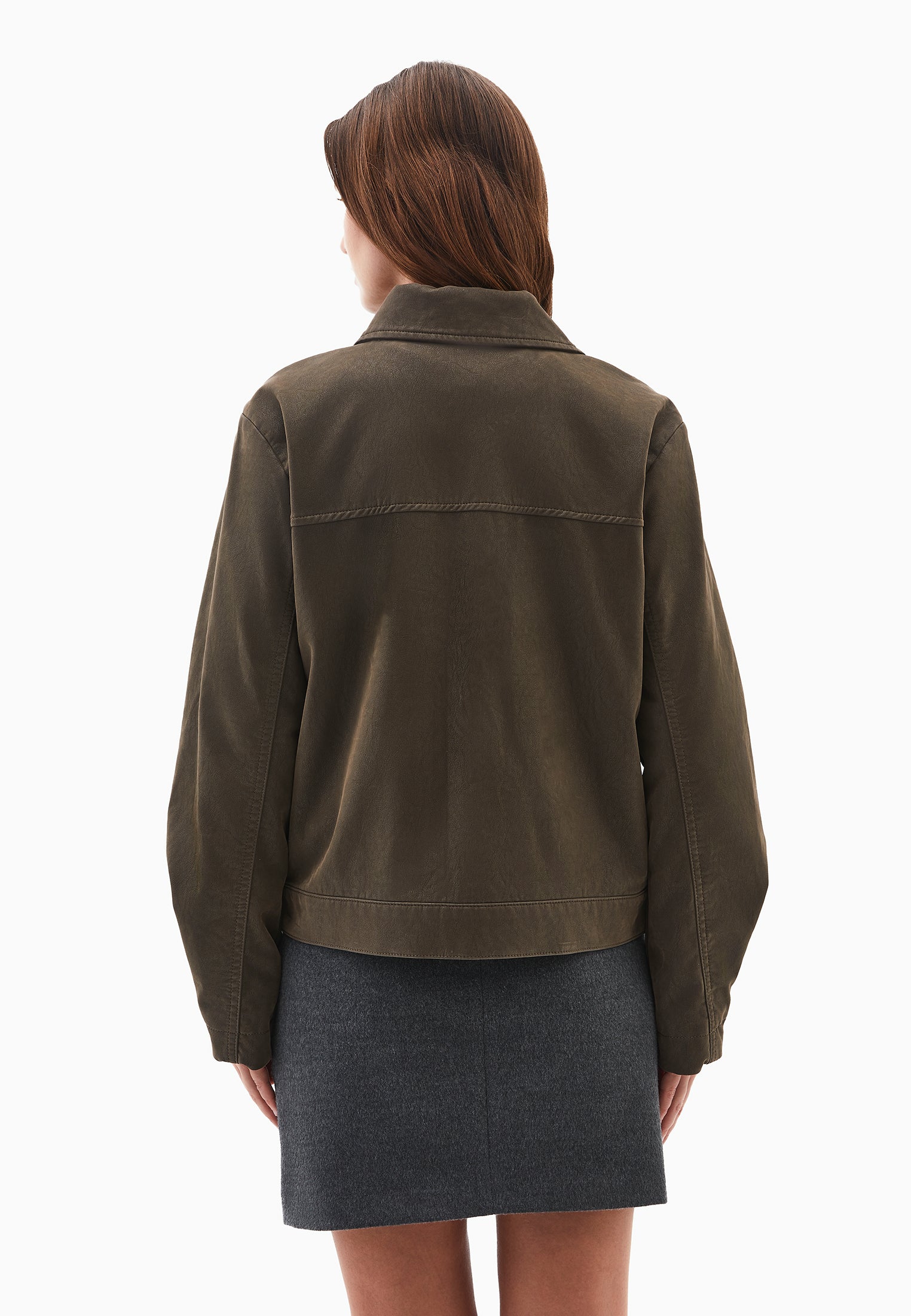 SLIM SUEDE JACKET WITH POCKET DETAILS - WREN