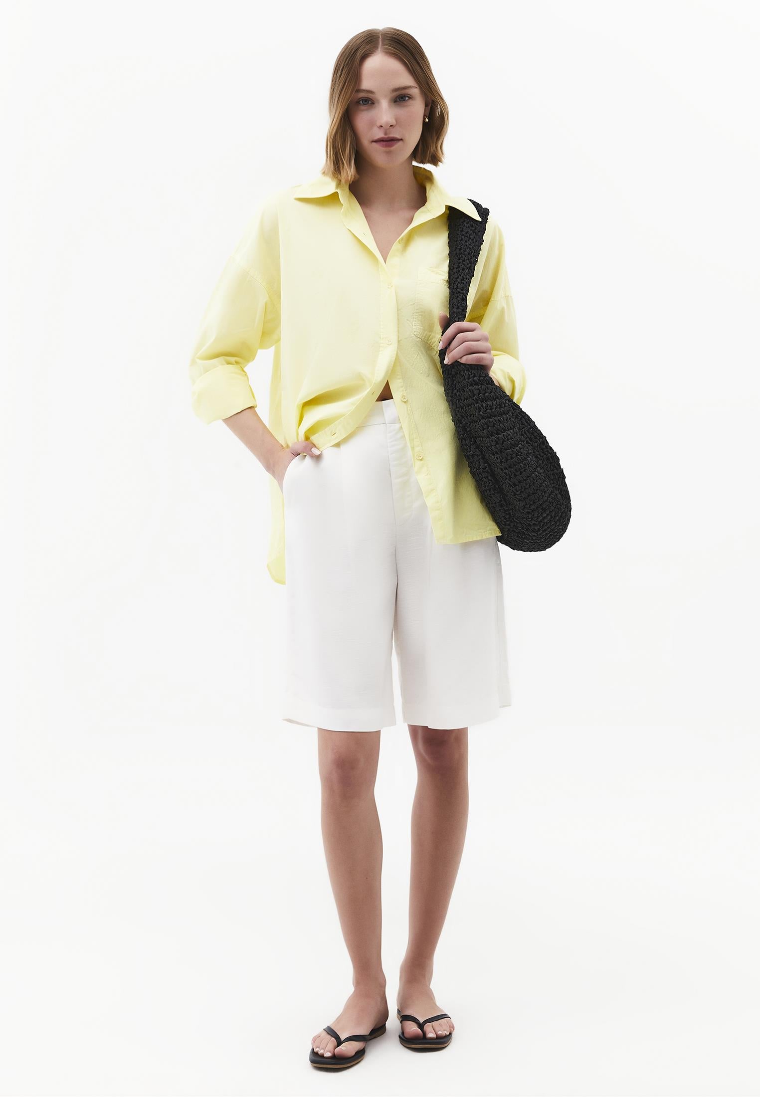 Oversized Long-Sleeve Shirt with Pocket Detail - YELLOW PEAR