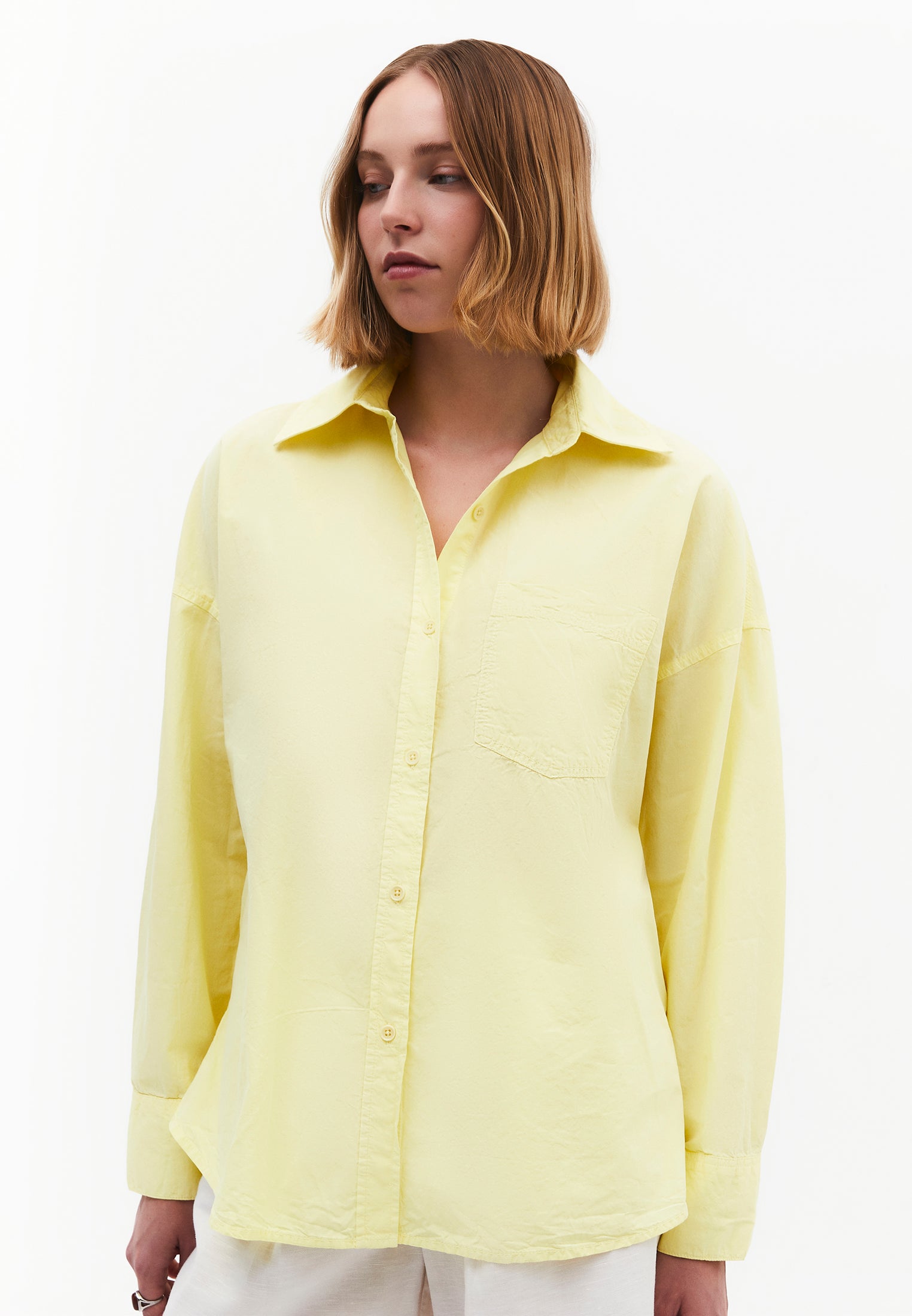 Oversized Long-Sleeve Shirt with Pocket Detail - YELLOW PEAR