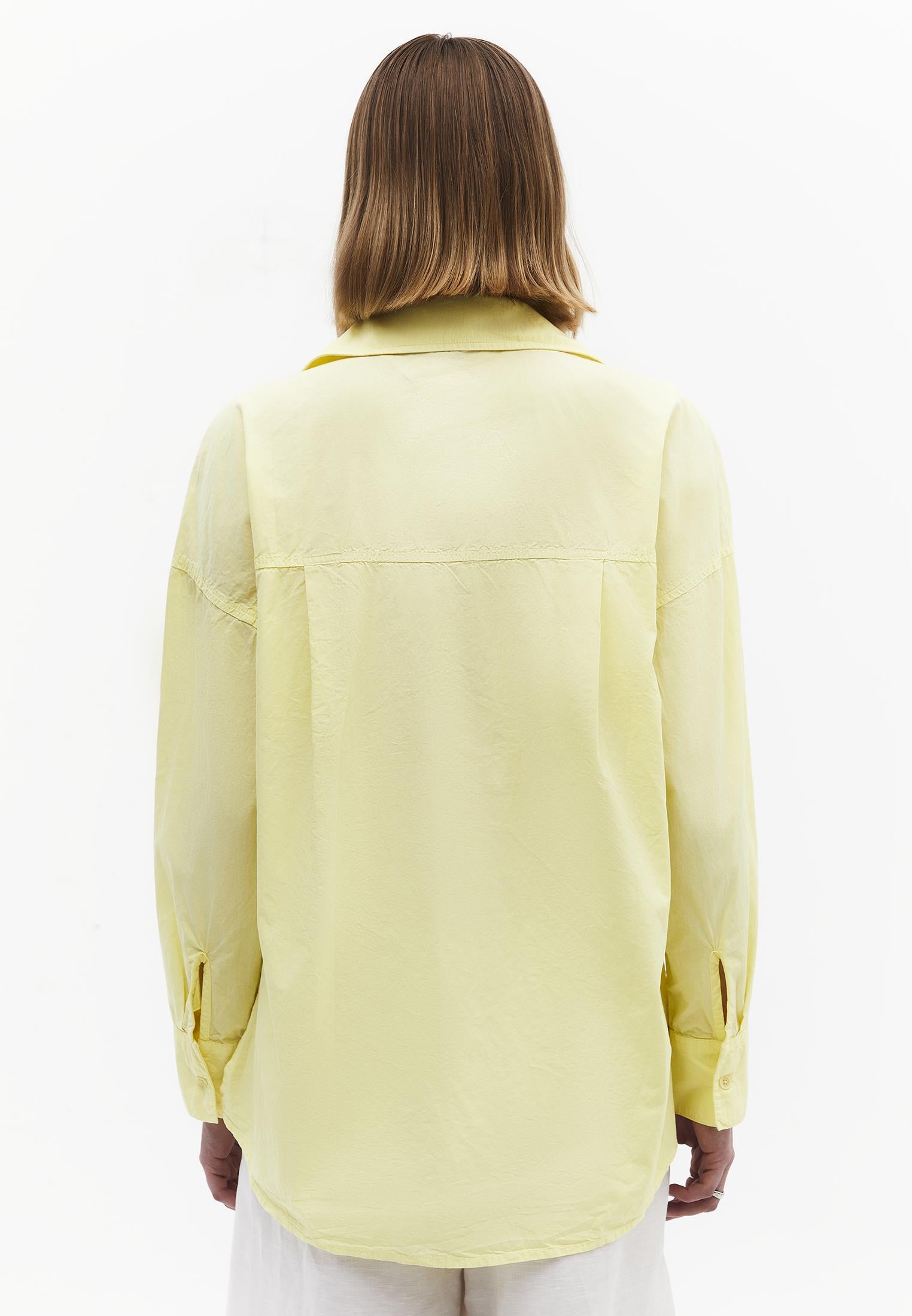 Oversized Long-Sleeve Shirt with Pocket Detail - YELLOW PEAR