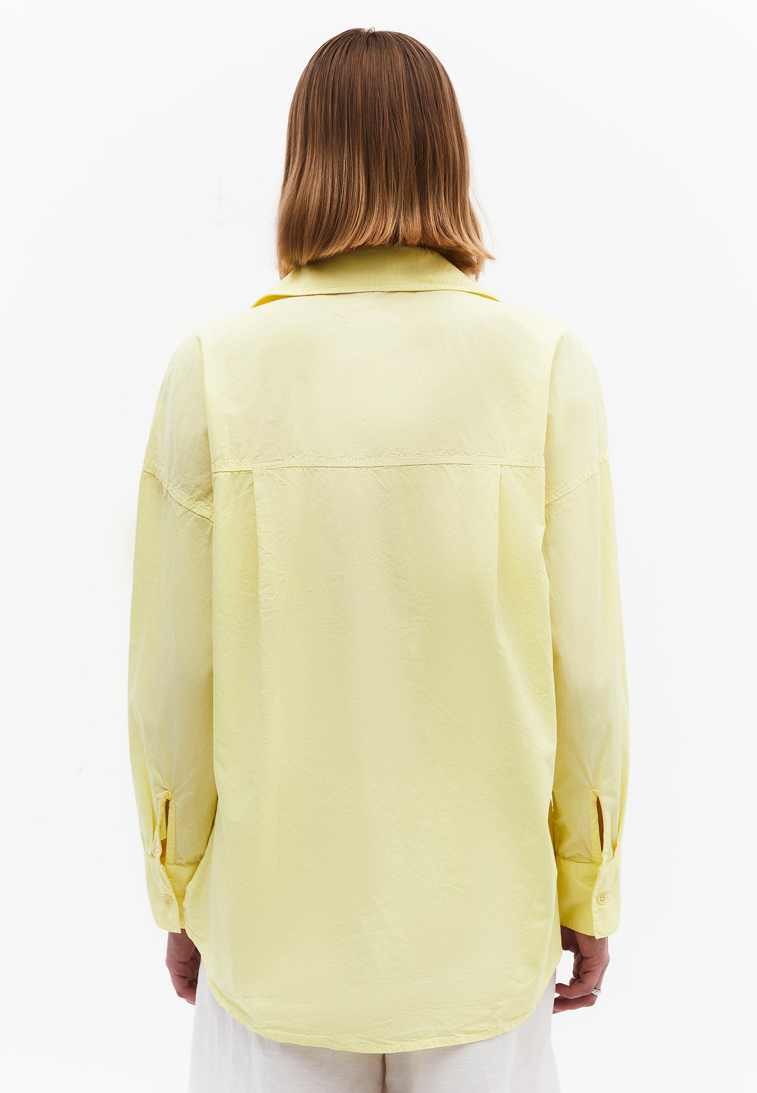 Oversized Long-Sleeve Shirt with Pocket Detail - YELLOW PEAR