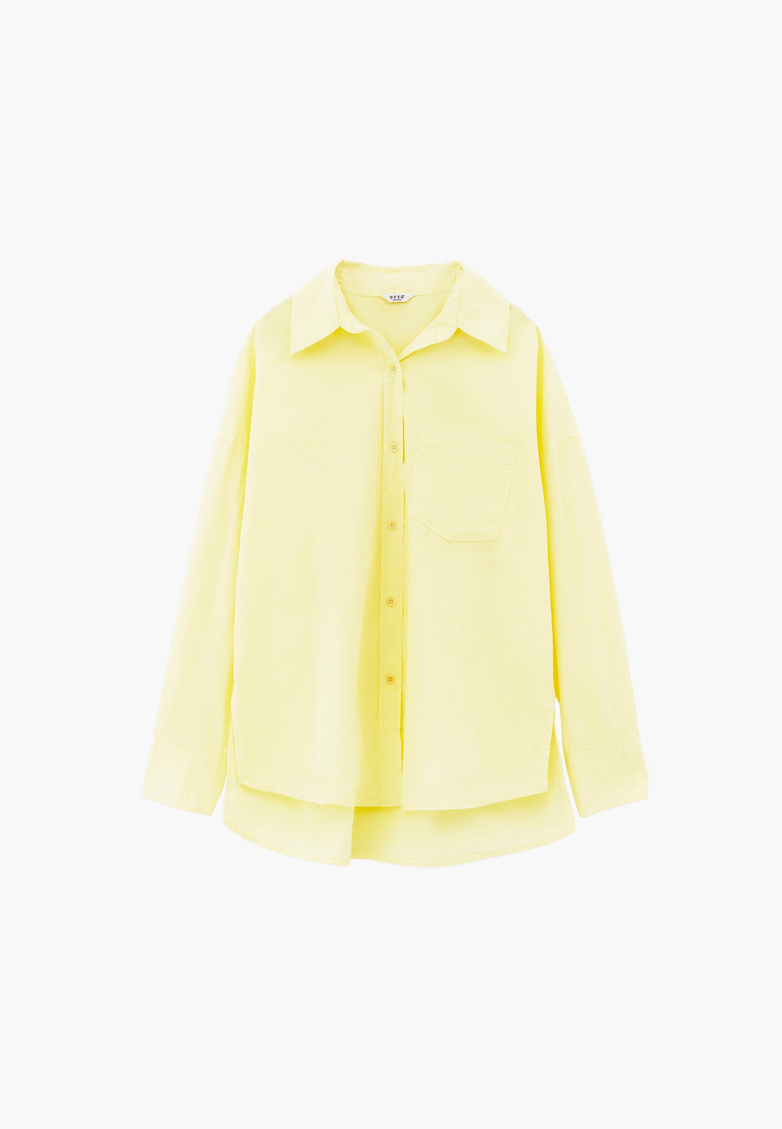 Oversized Long-Sleeve Shirt with Pocket Detail - YELLOW PEAR