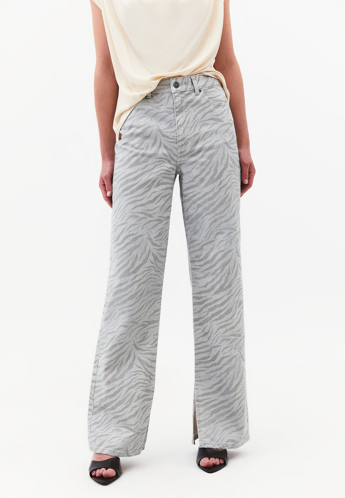 Animal Print High Waist Straight Leg Pants - ZEBRA COMB