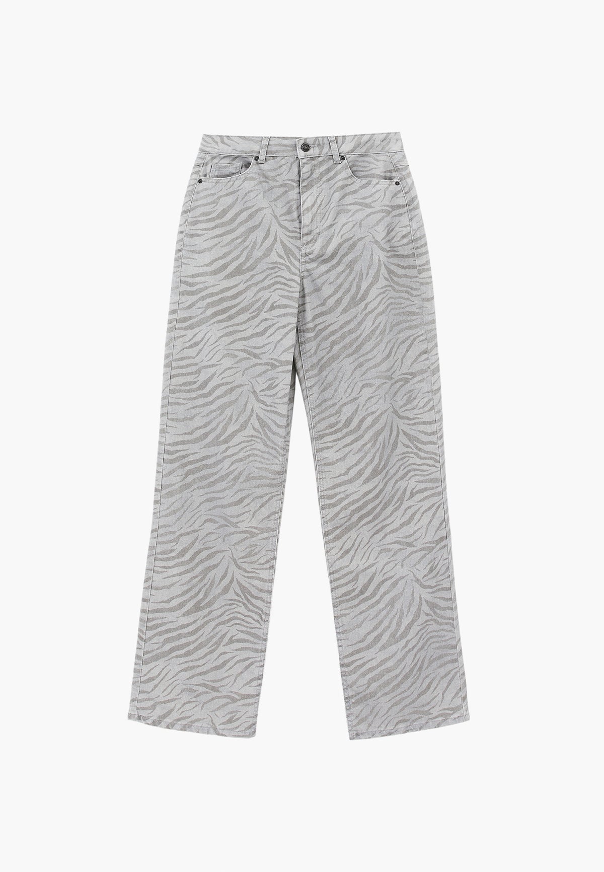 Animal Print High Waist Straight Leg Pants - ZEBRA COMB