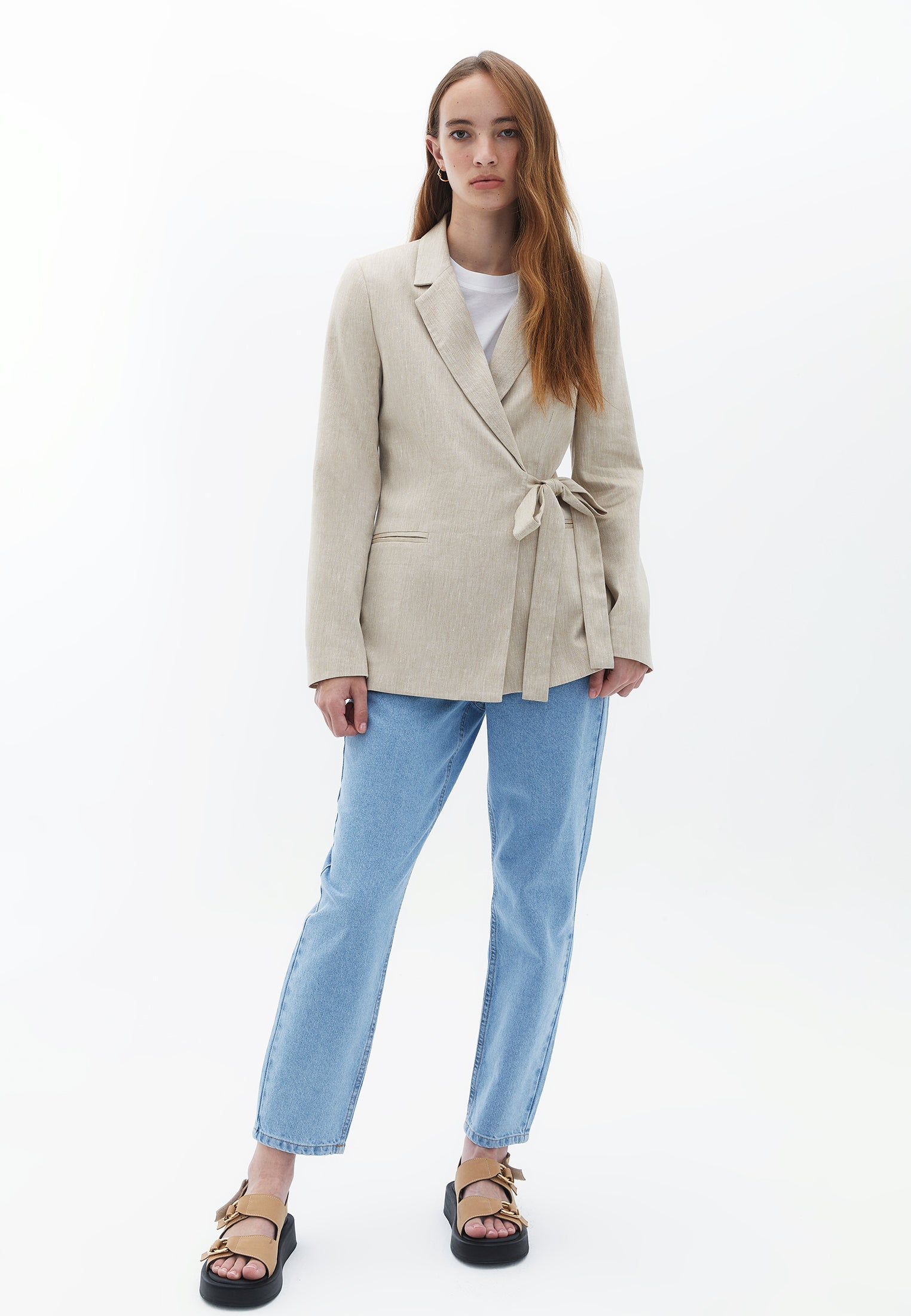 Blazer with Tie-up Detail - WARM SAND