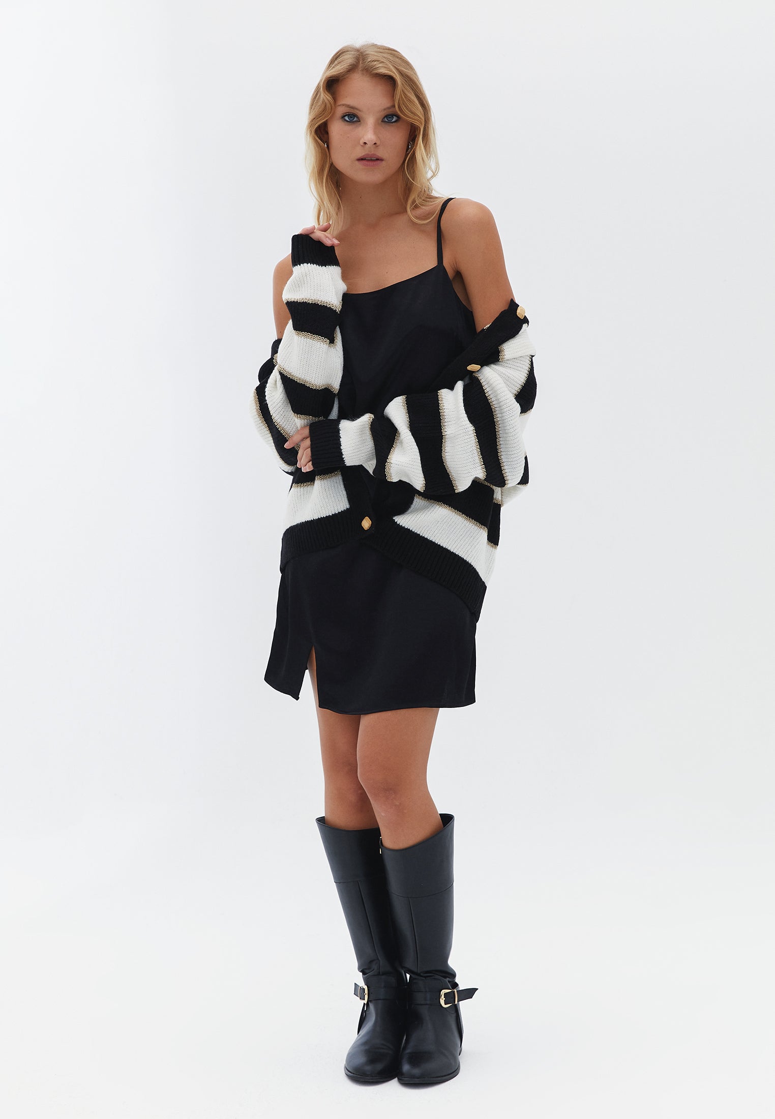 Mini Dress with Thin Straps - BLACK