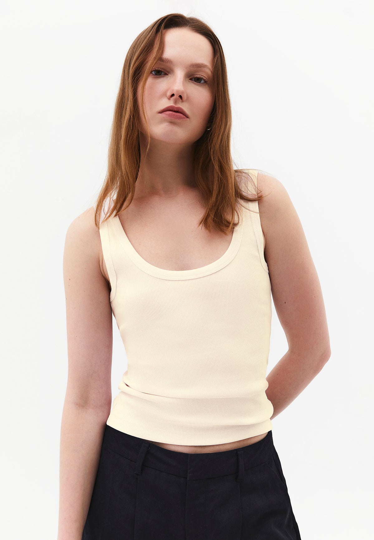 U Neck Bodycon Ribbed Tank Top - Yellow