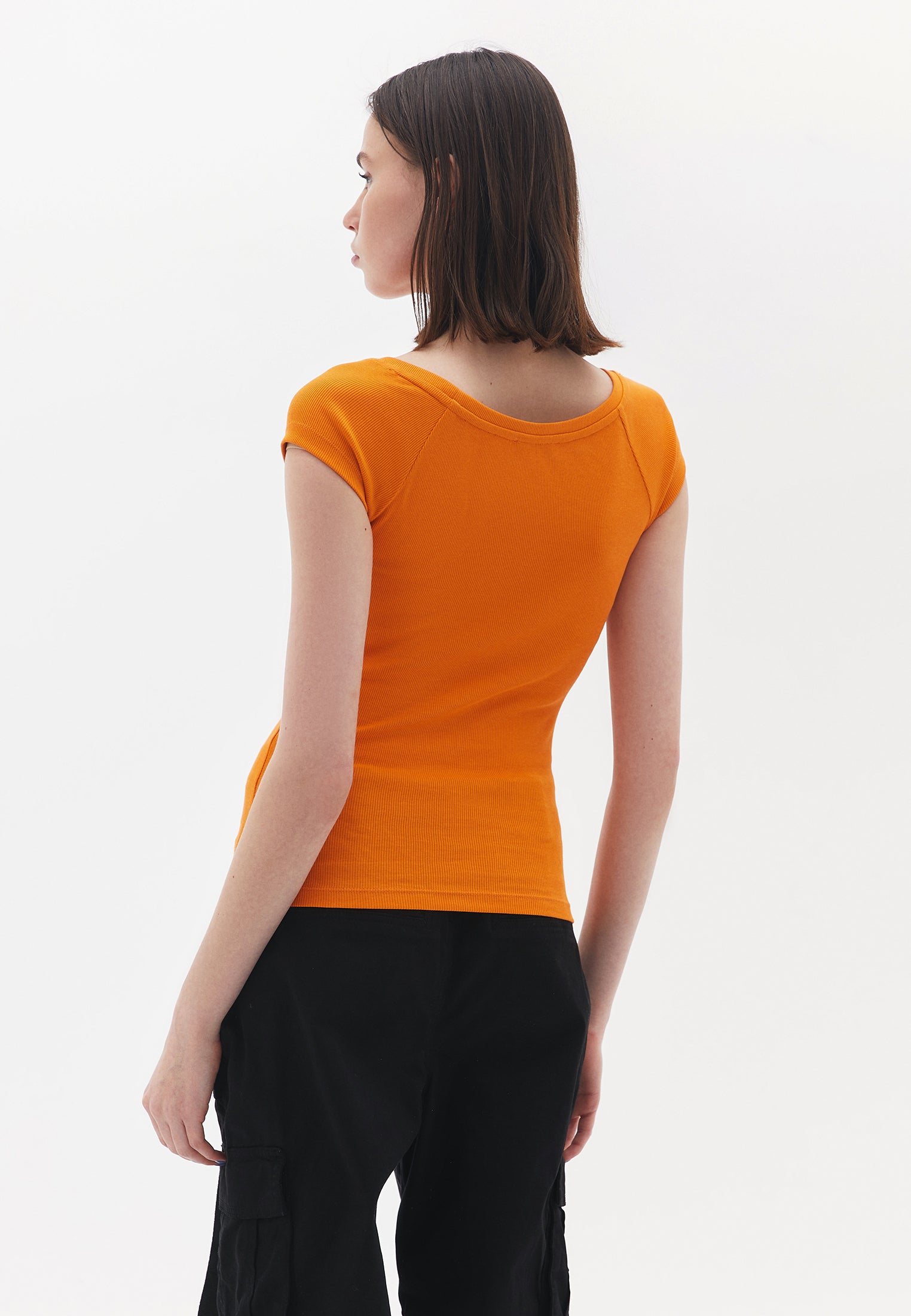 Cotton Boat Neck Tshirt - ORANGE OCHRE