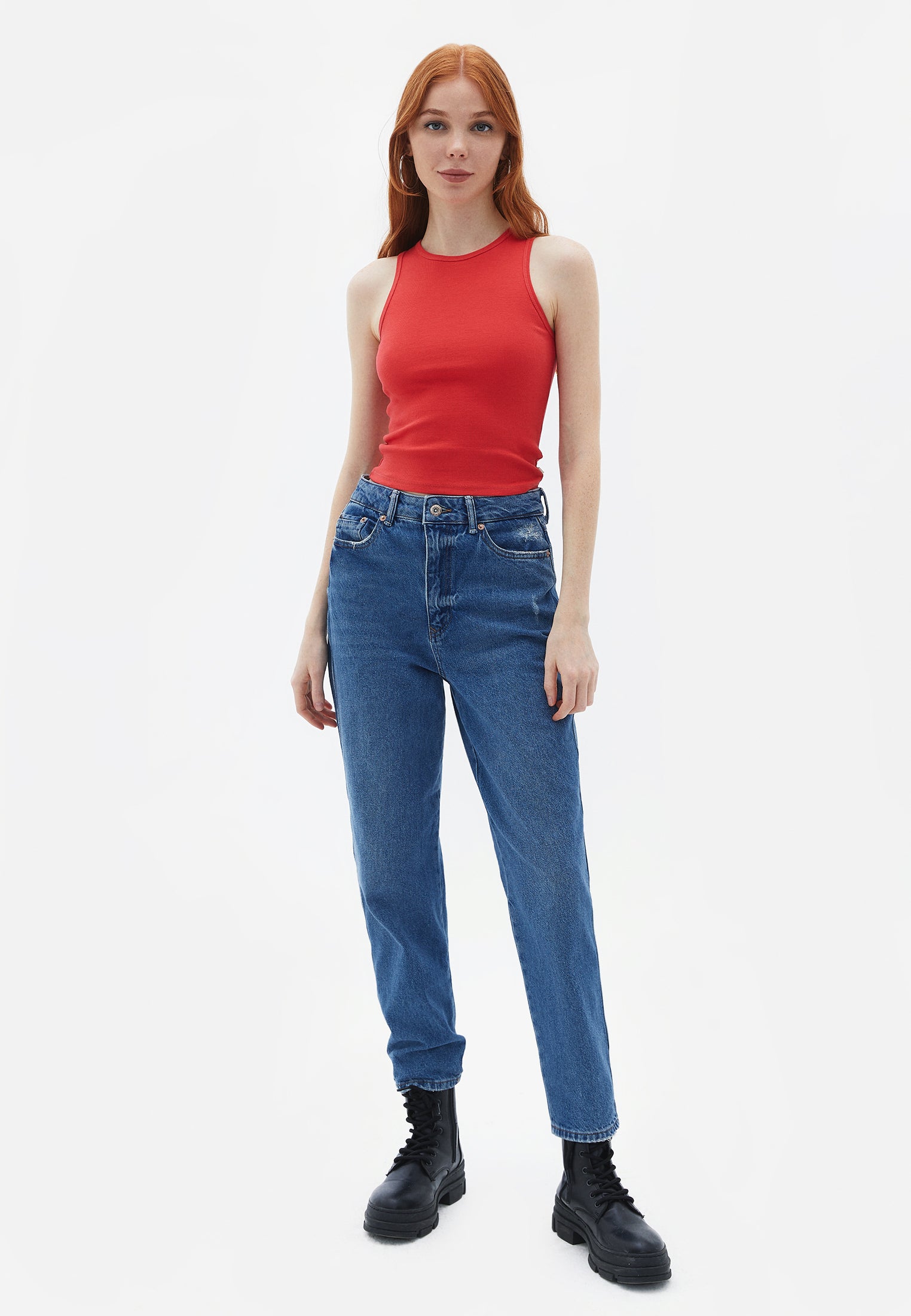 Cotton Halter Neck Singlet - POINSETTIA