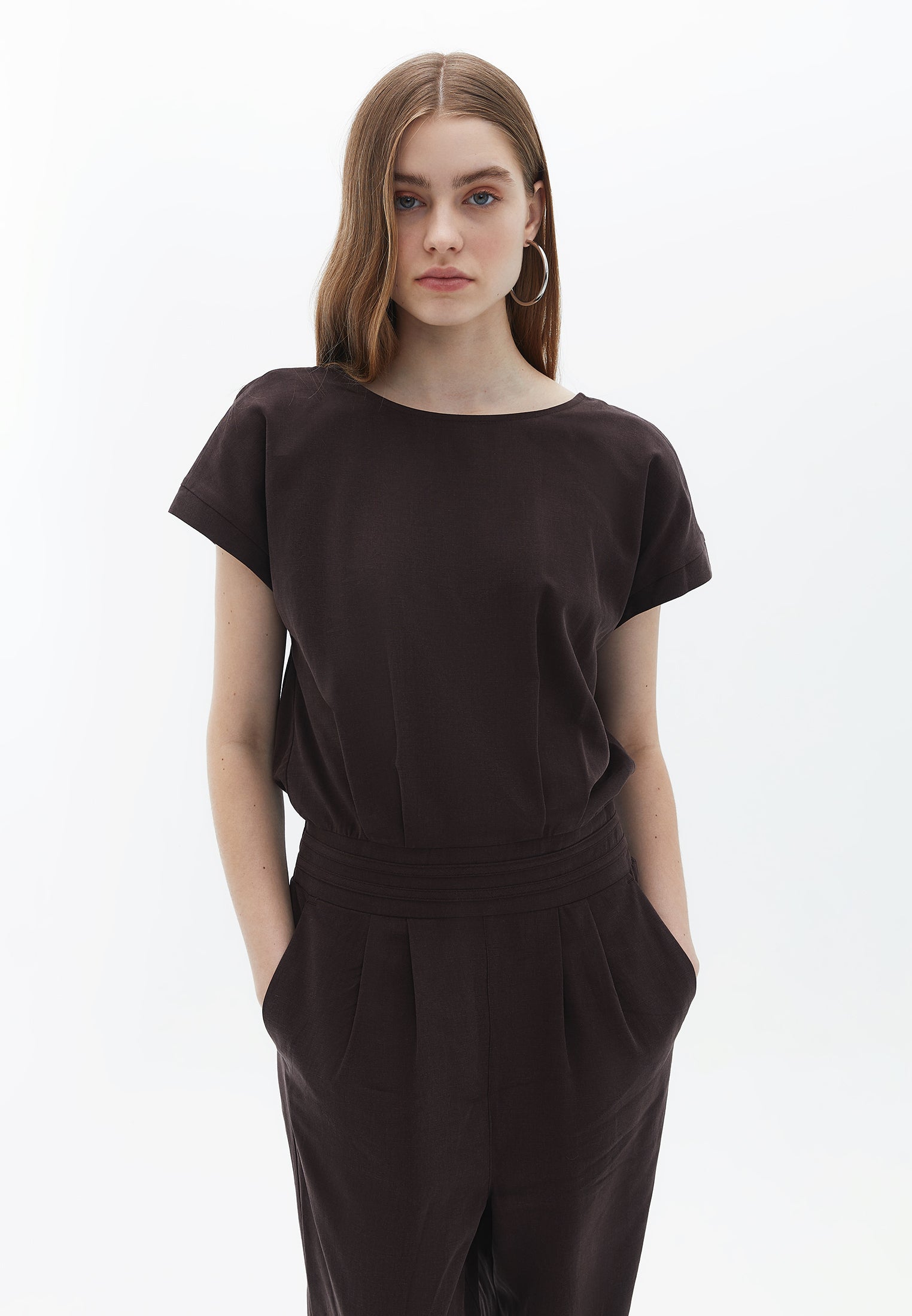 Jumpsuit with Back and Waist Detail - BLACK COFFEE