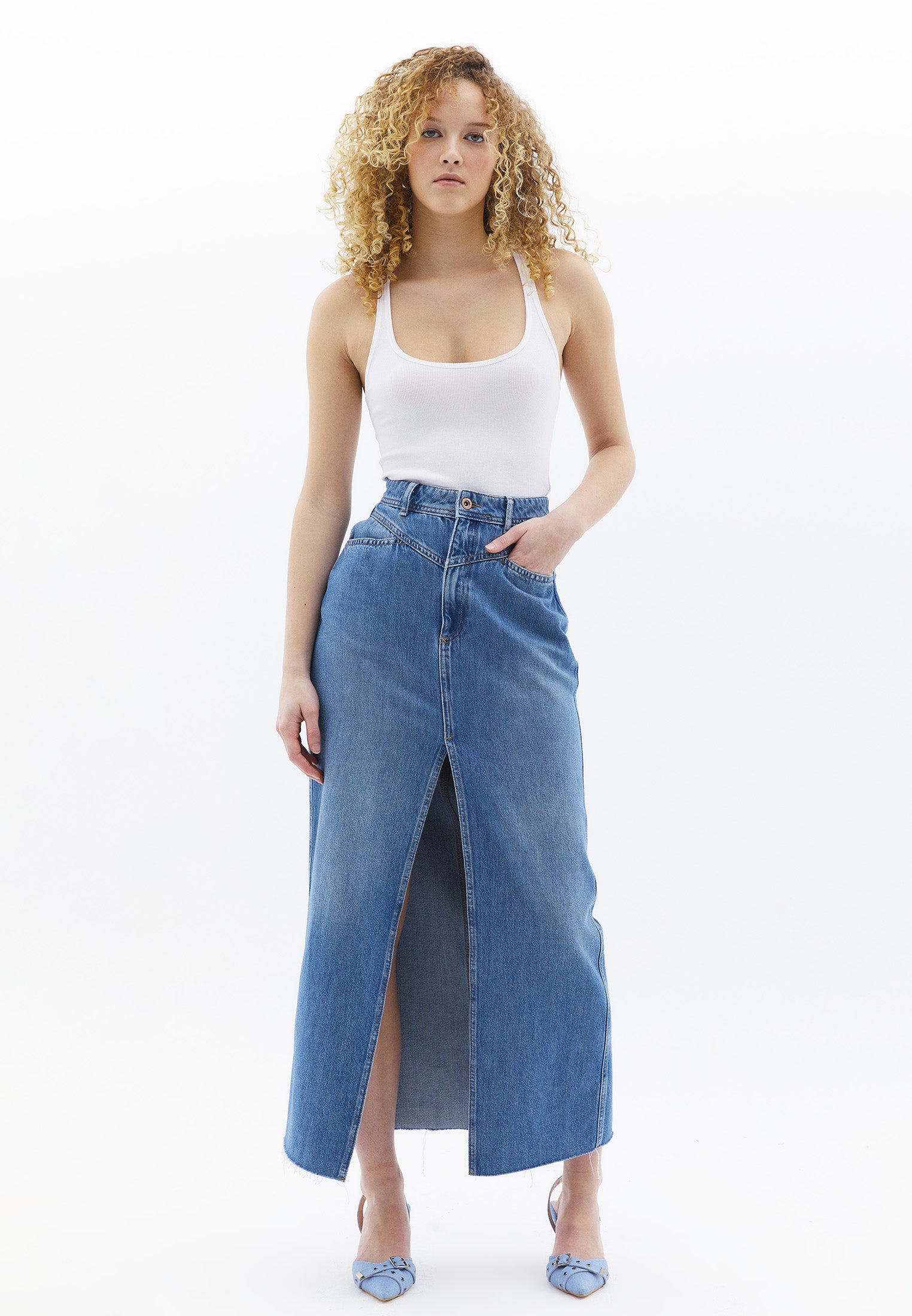 High Rise Maxi Denim Skirt - RODEO DENIM