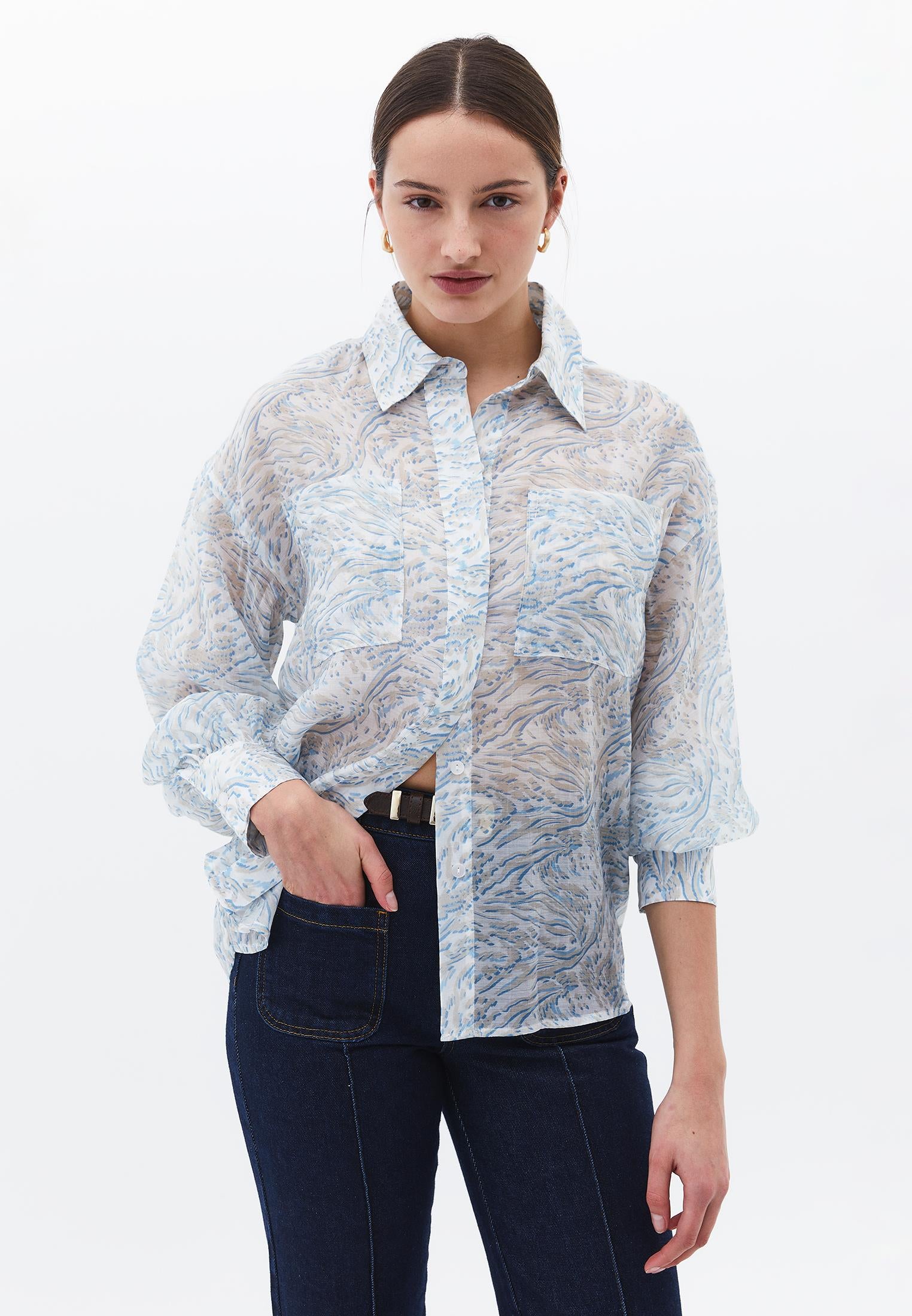 Button Detailed Shirt - ABSTRACT COMB