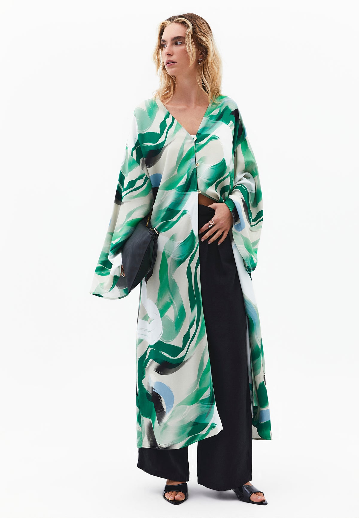 Oversize Long Button Detailed Kimono - Mix Color