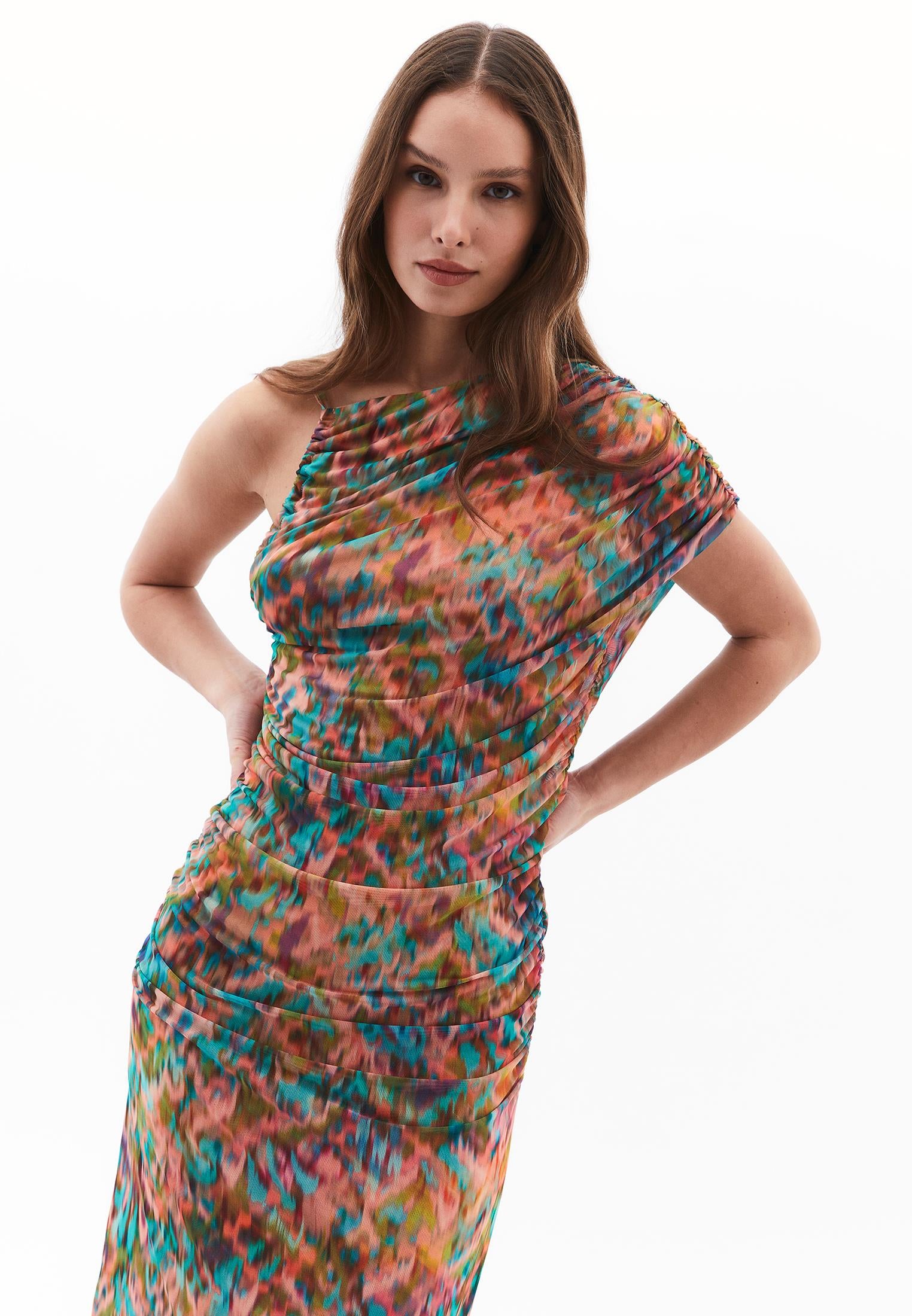 Asymmetric Midi Dress - ABSTRACT COMB