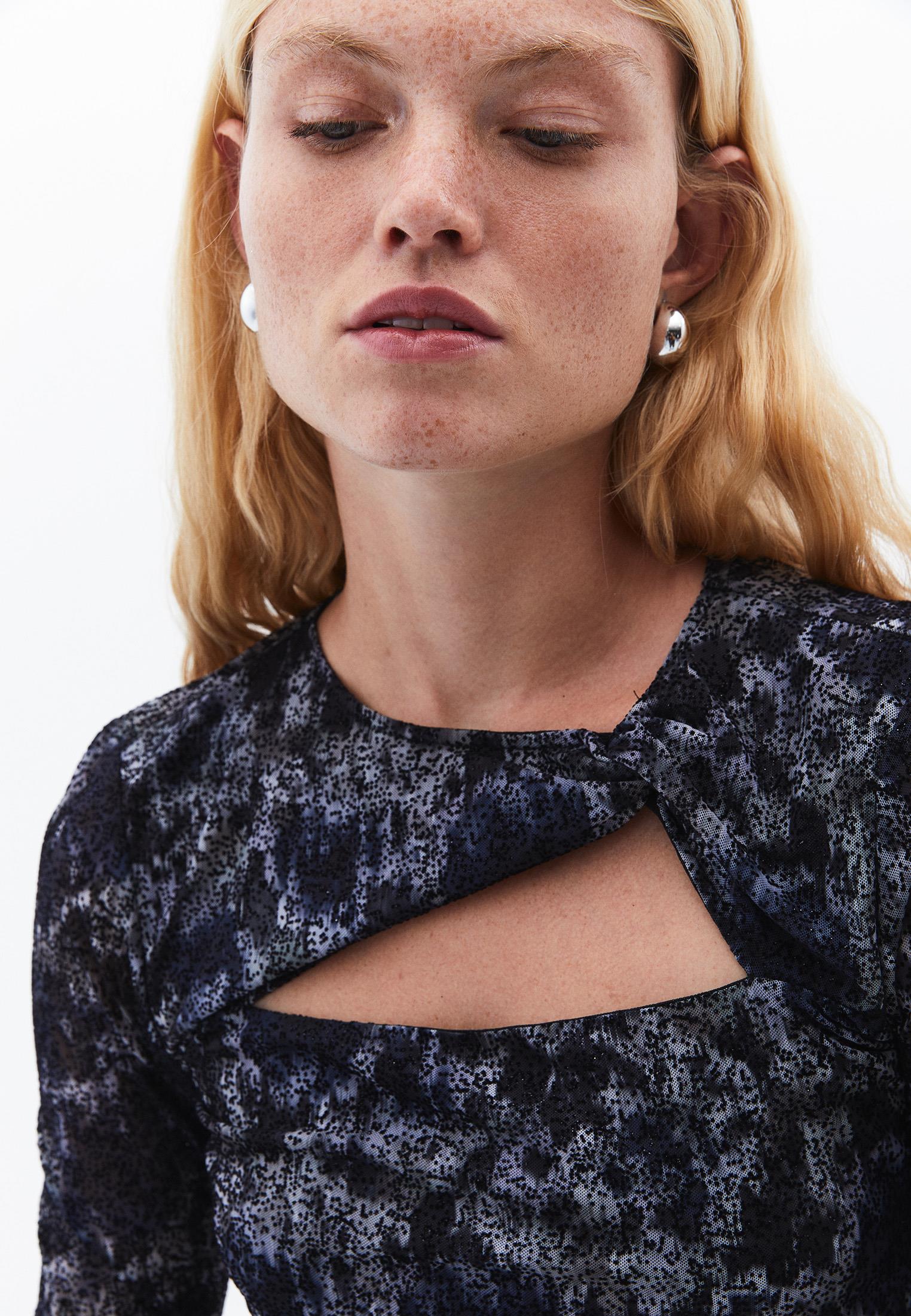 Glitter Crew Neck Long Sleeve Bodycon T-Shirt - ABSTRACT COMB