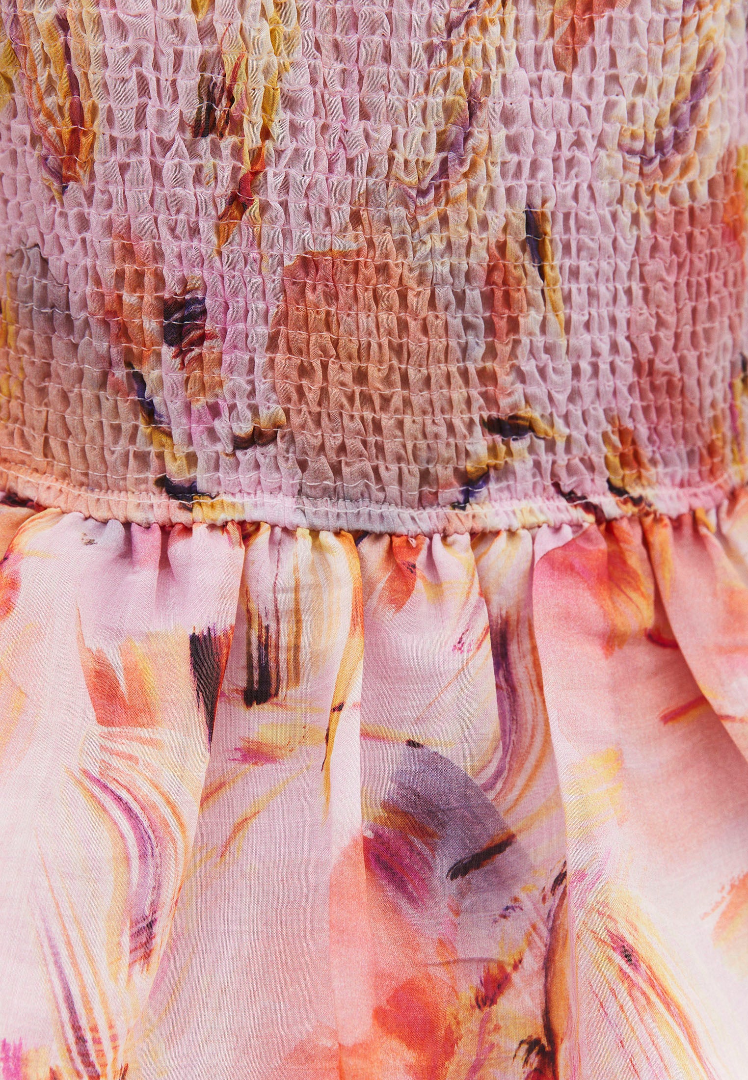 Long Closed Dress With Wide Collar And Shirring - ABSTRACT COMB
