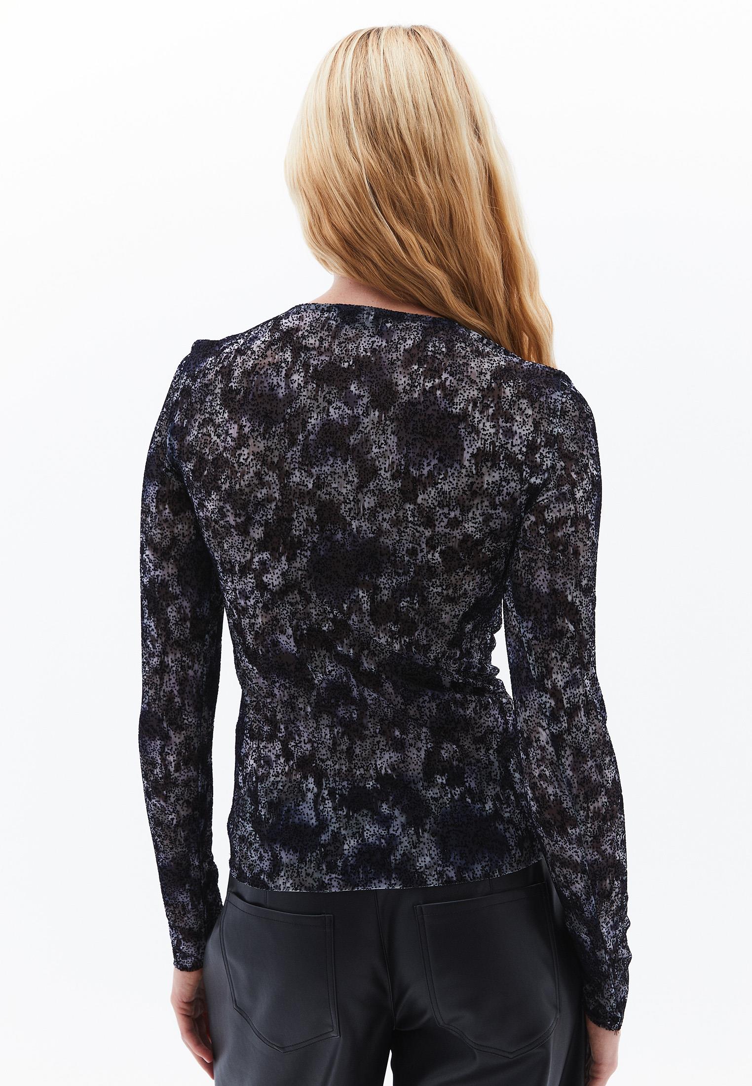 Glitter Crew Neck Long Sleeve Bodycon T-Shirt - ABSTRACT COMB