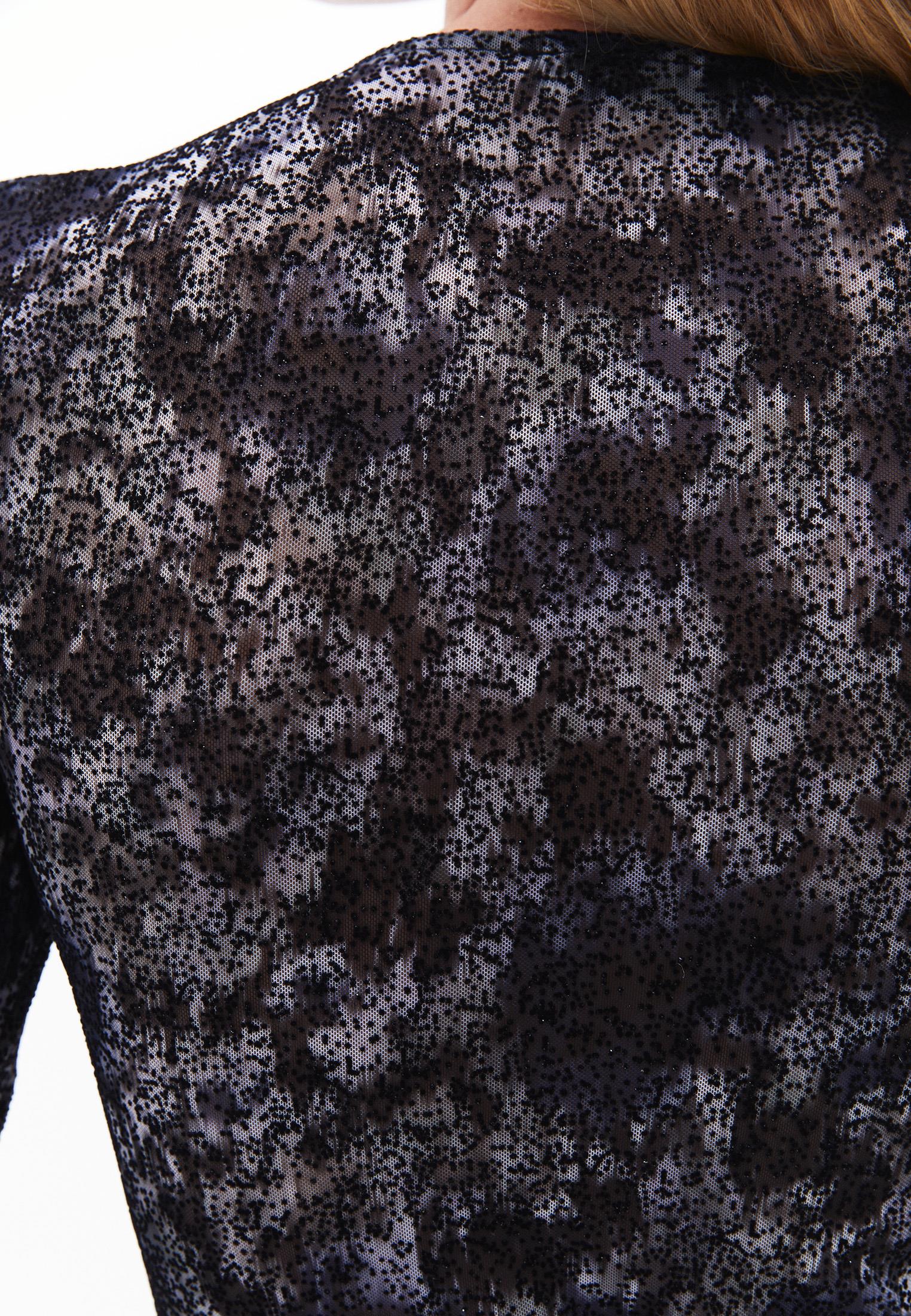 Glitter Crew Neck Long Sleeve Bodycon T-Shirt - ABSTRACT COMB