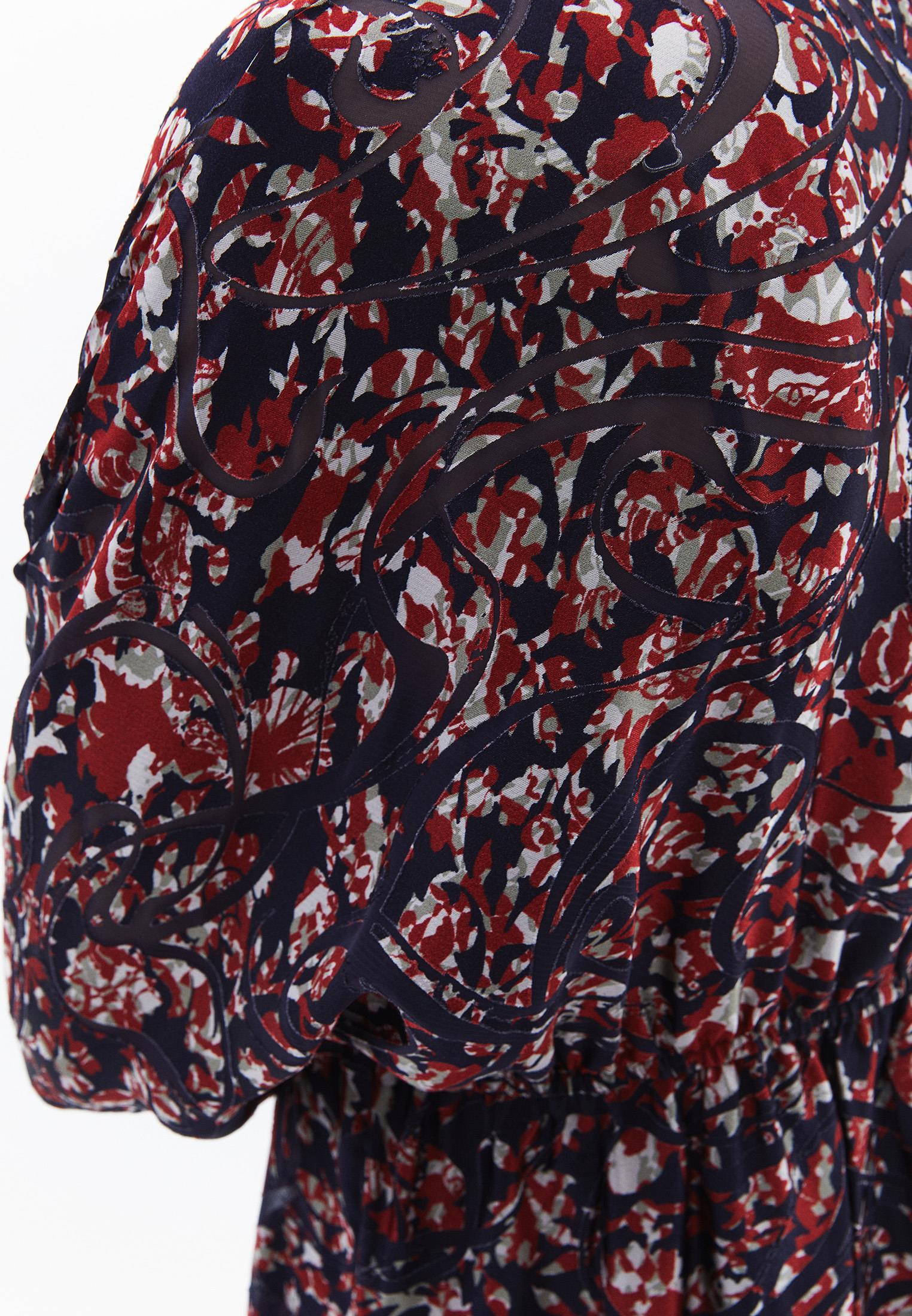 V Neck Balloon Sleeve Long Dress - ABSTRACT COMB