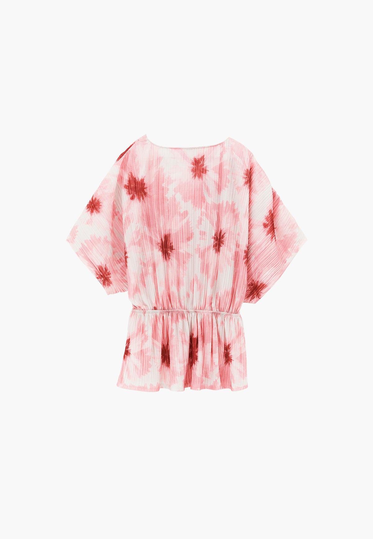 V Neck Pleated Printed Blouse - ABSTRACT COMB