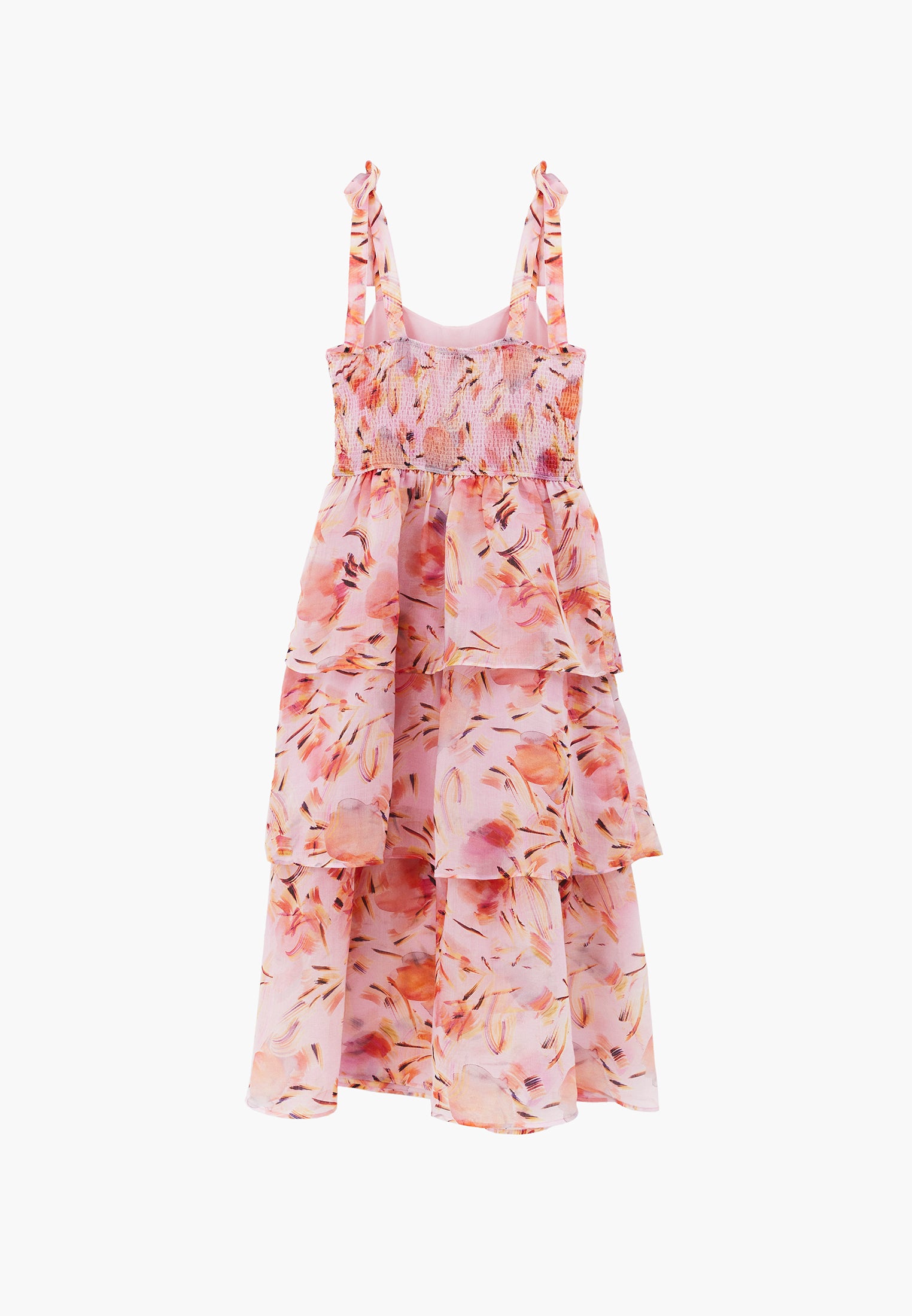 Long Closed Dress With Wide Collar And Shirring - ABSTRACT COMB
