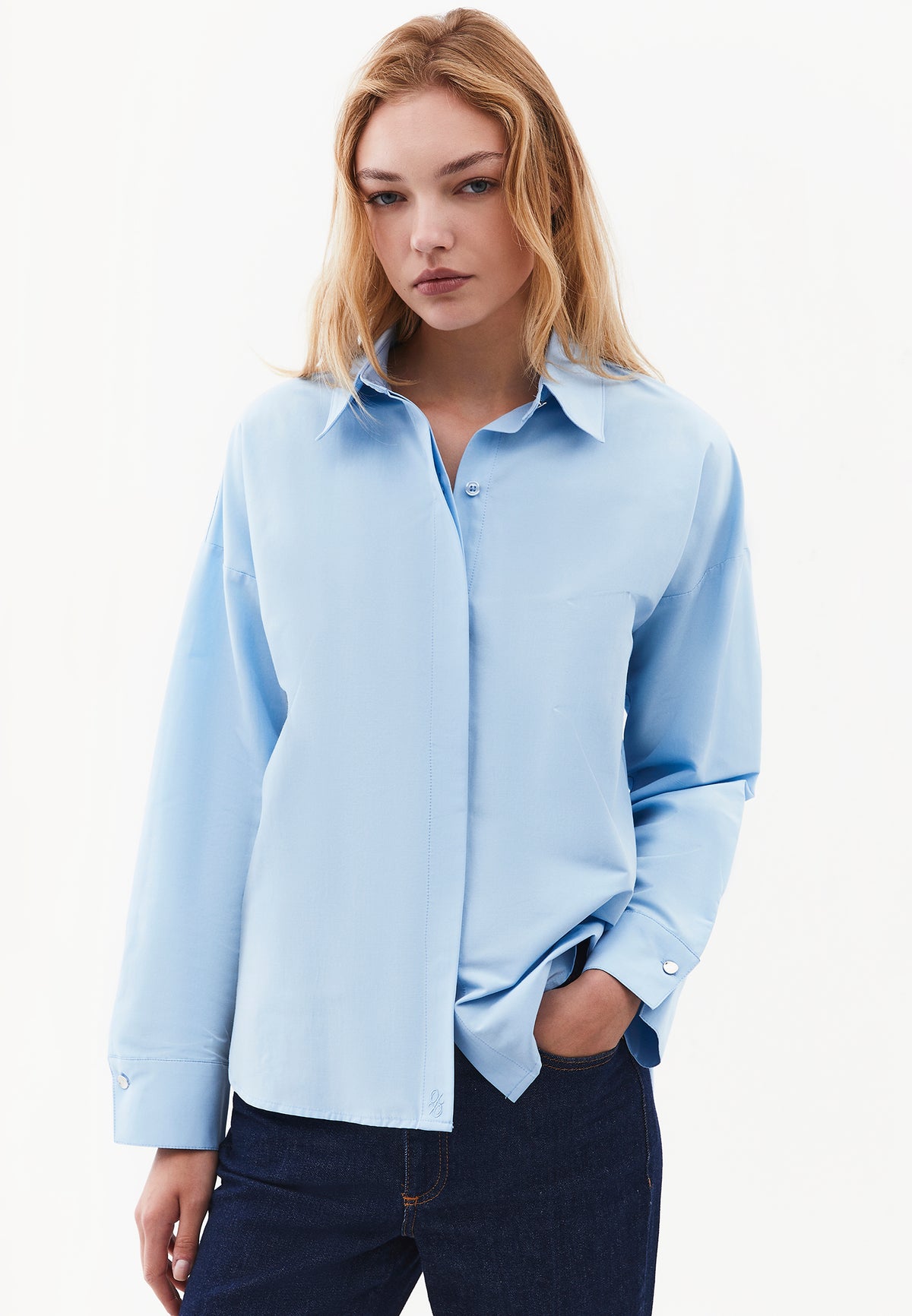 Loose Fit Long Sleeve Shirt With Button Details - Blue