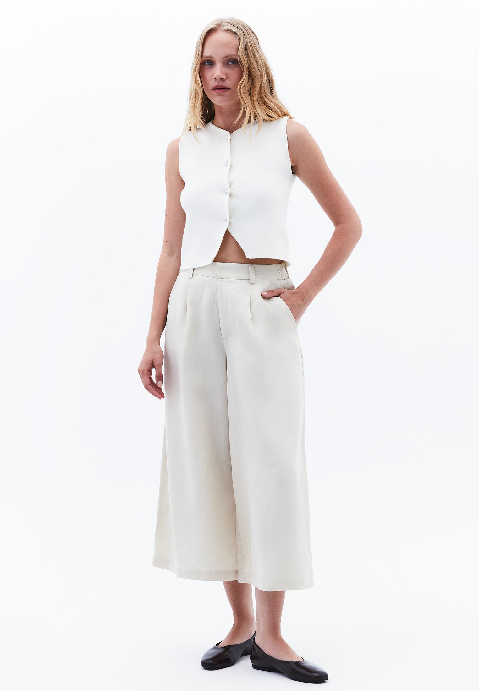 Ultra High Waist Culotte - ALMOND MILK