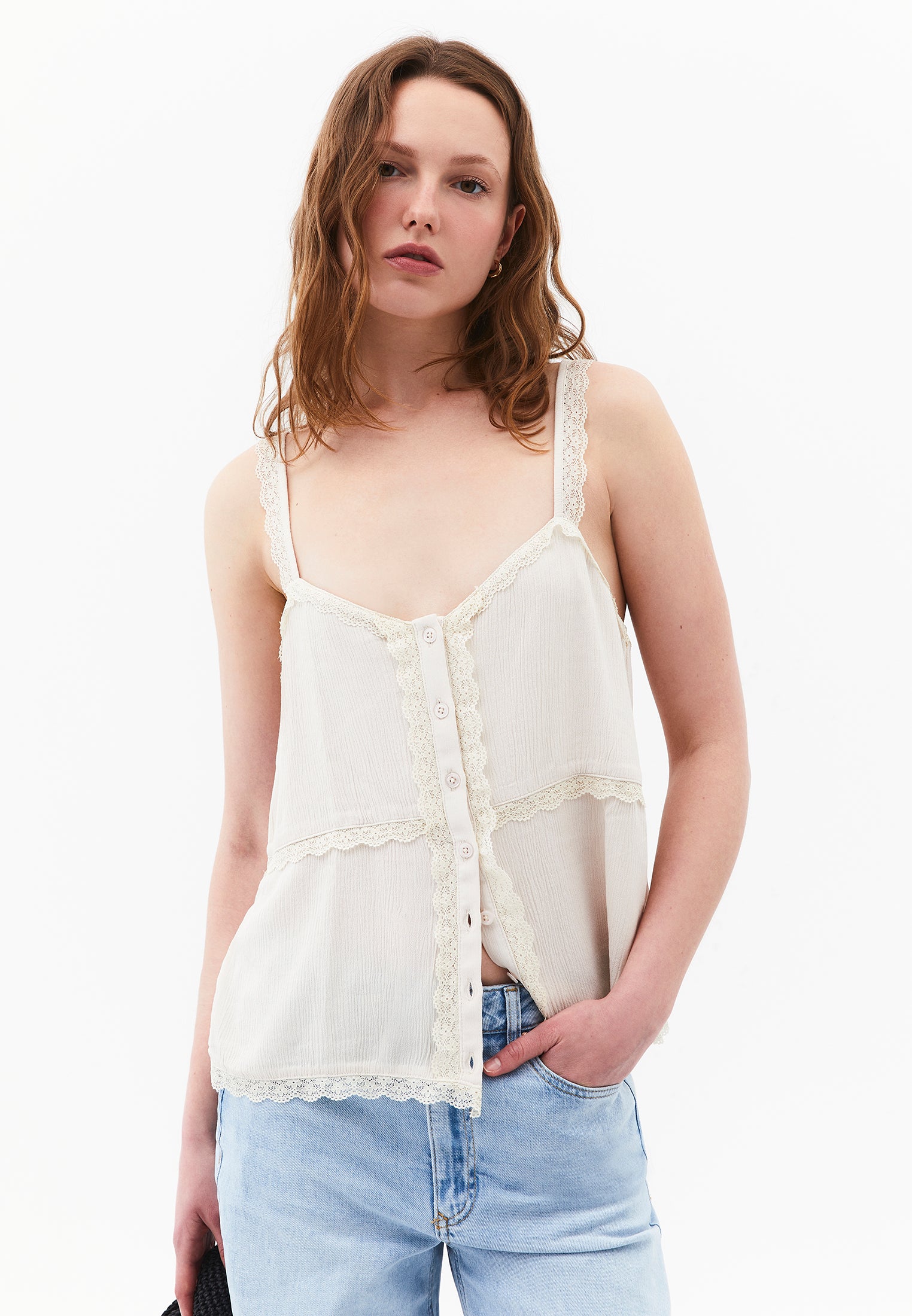 Bohemian V Neck Sleeveless Blouse - ALMOND MILK