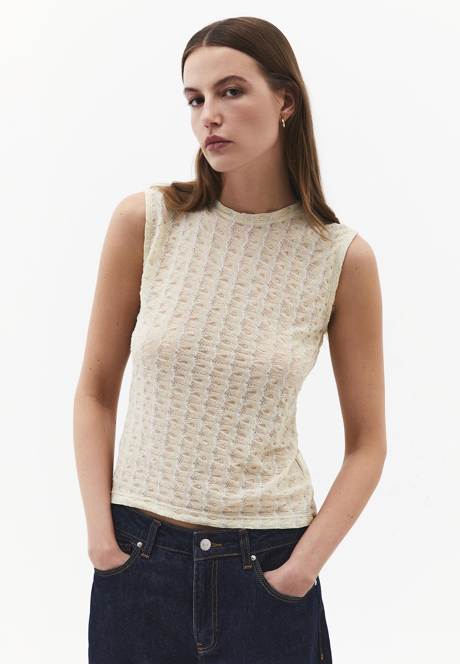 Fitted Standard Tank Top With Buckle Detail And Crew Neck - ALMOND MILK
