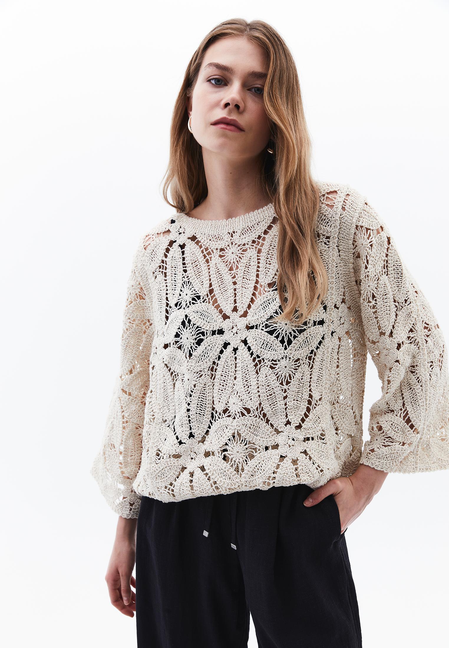 Blouse With Ajour Details - ALMOND MILK