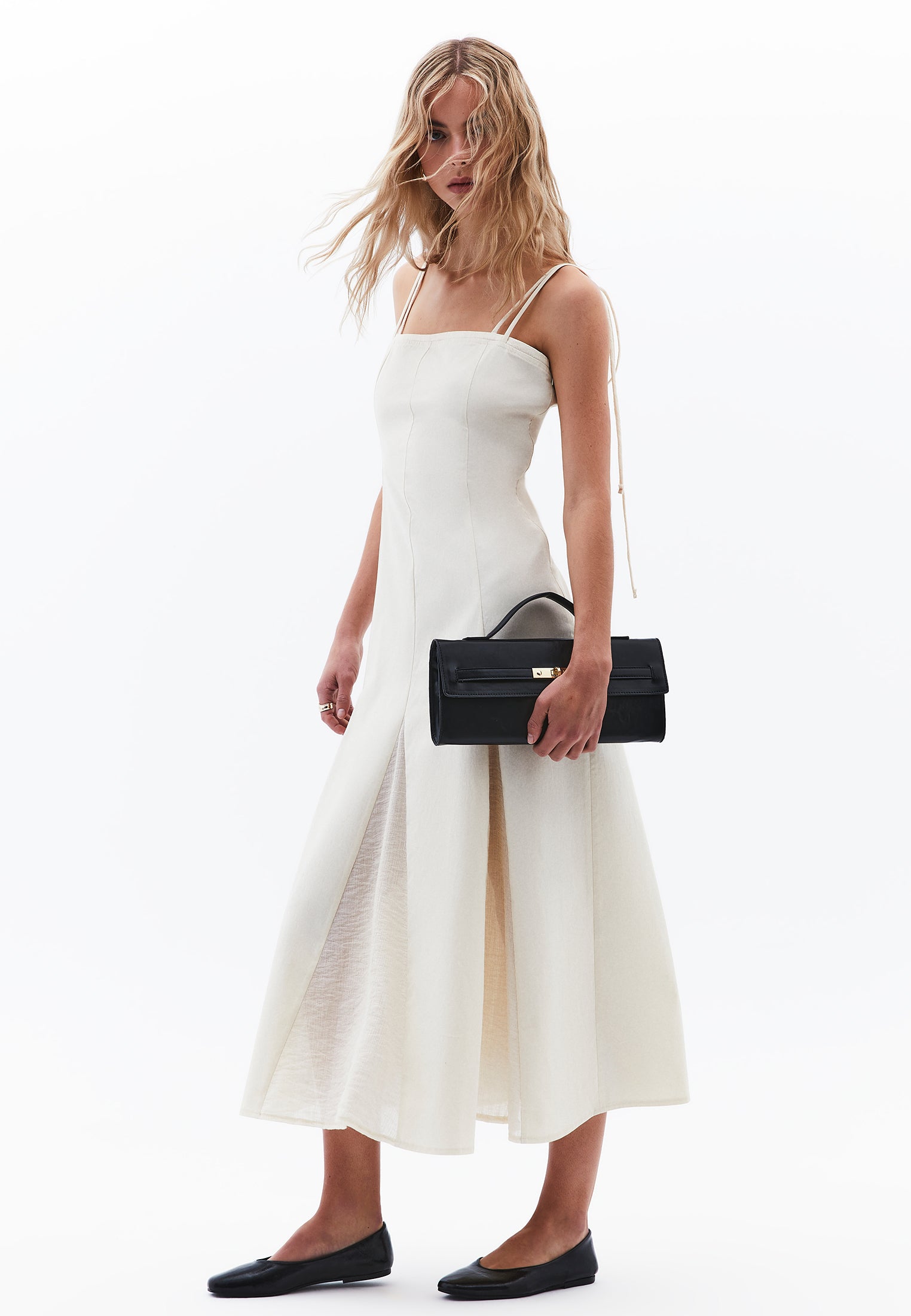 Square Neck Long Dress - ALMOND MILK