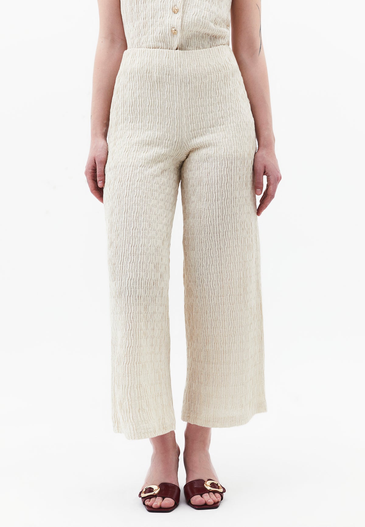 Wide Leg Midi Culotte Pants - Cream