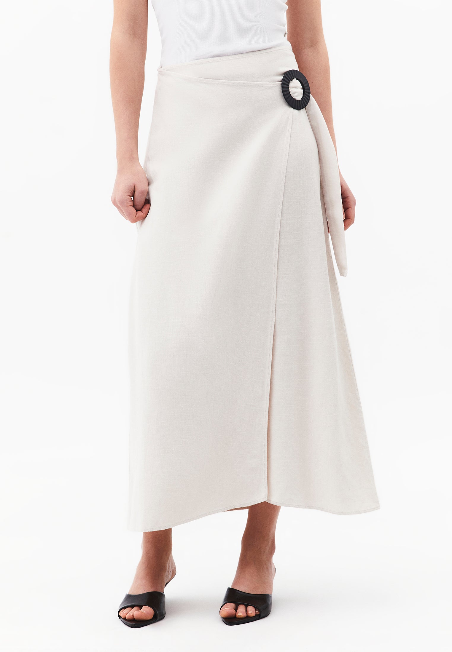 Long Belted A-Line Skirt - ALMOND MILK